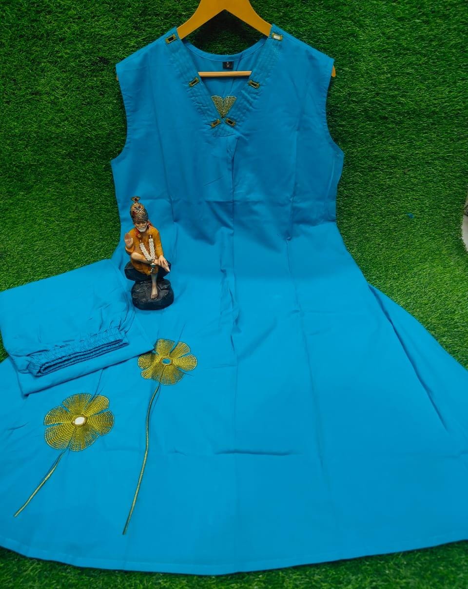 Elegant Embroidered Cotton Kurti with Palazzo Set