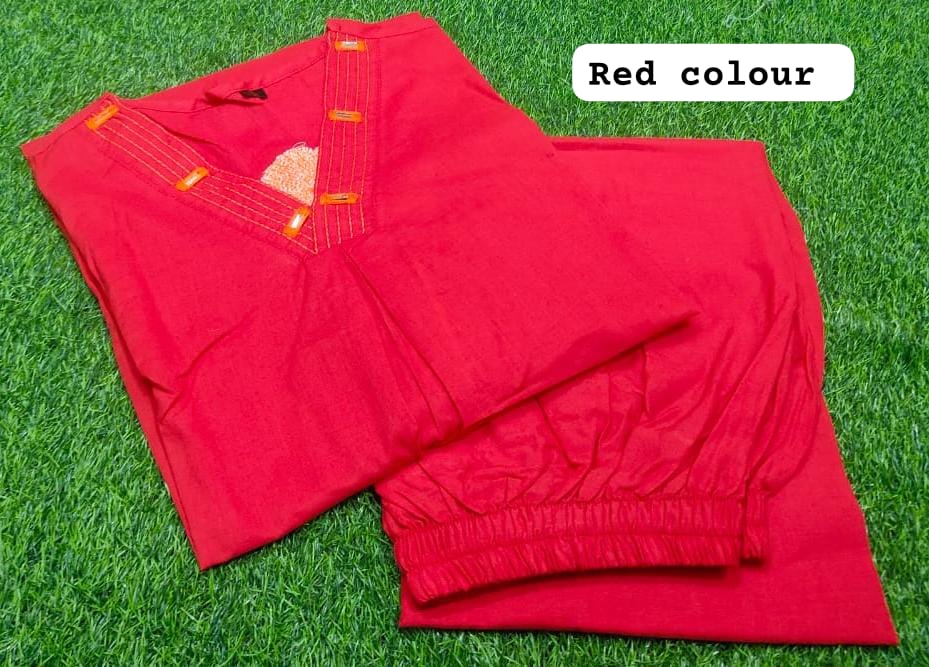 Elegant Embroidered Cotton Kurti with Palazzo Set