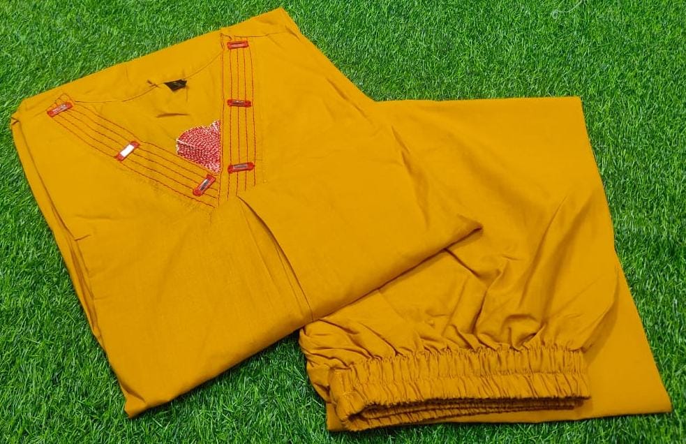 Elegant Embroidered Cotton Kurti with Palazzo Set
