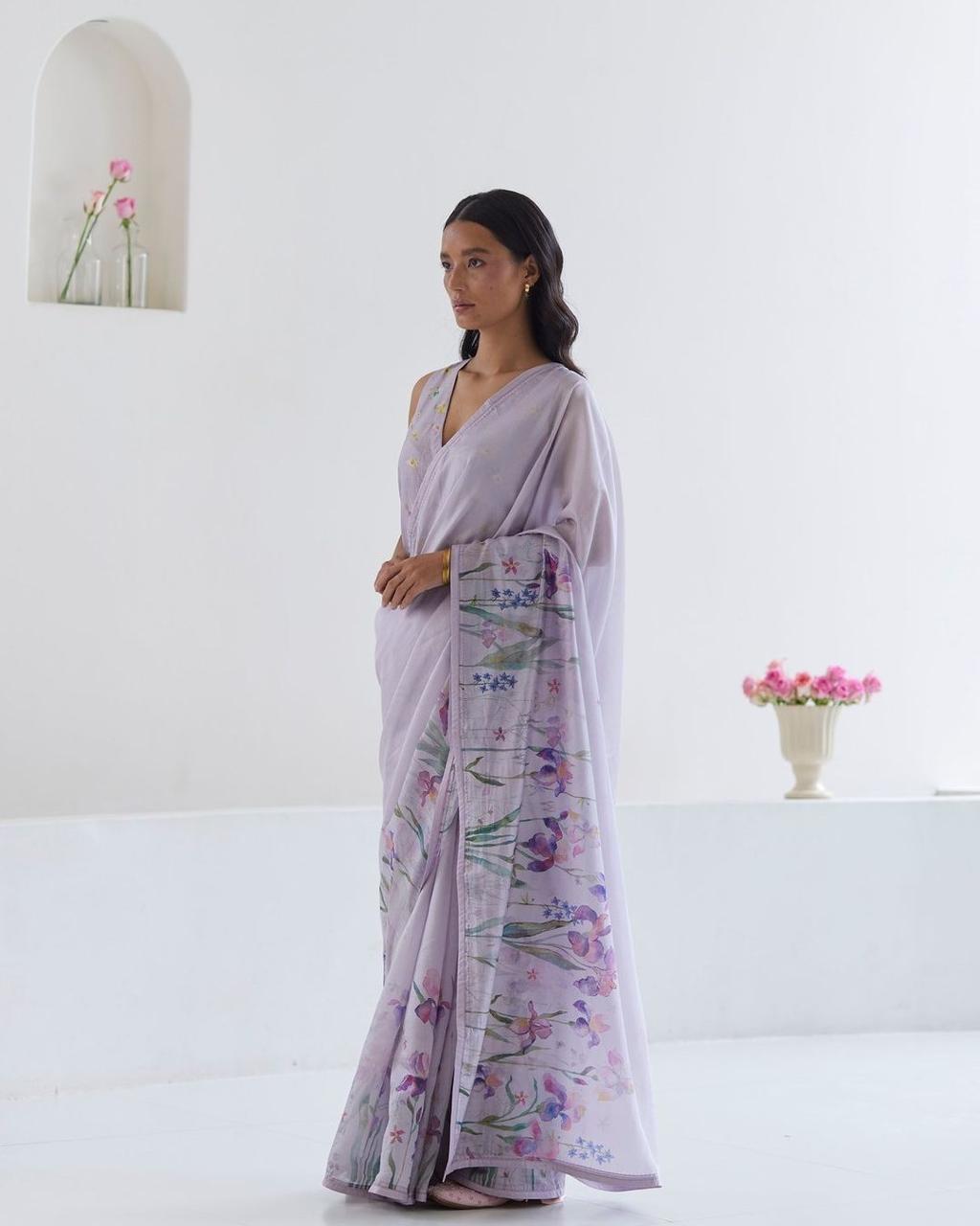 Grace in Bloom- Pure Linen Saree