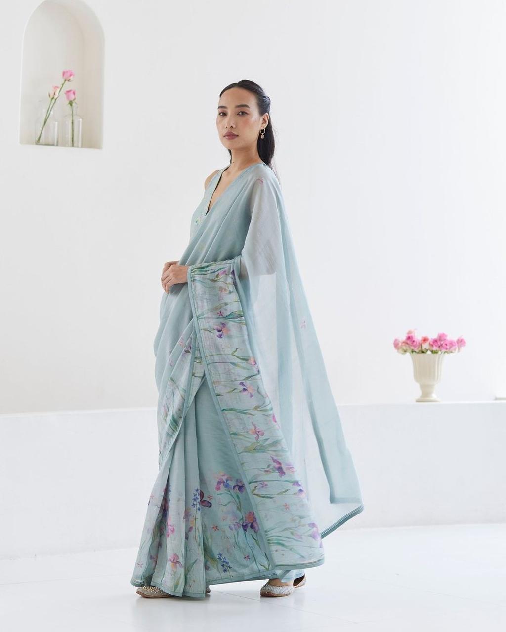 Grace in Bloom- Pure Linen Saree