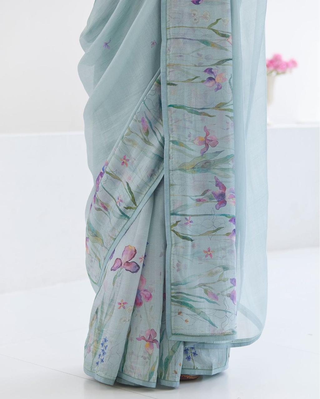 Grace in Bloom- Pure Linen Saree