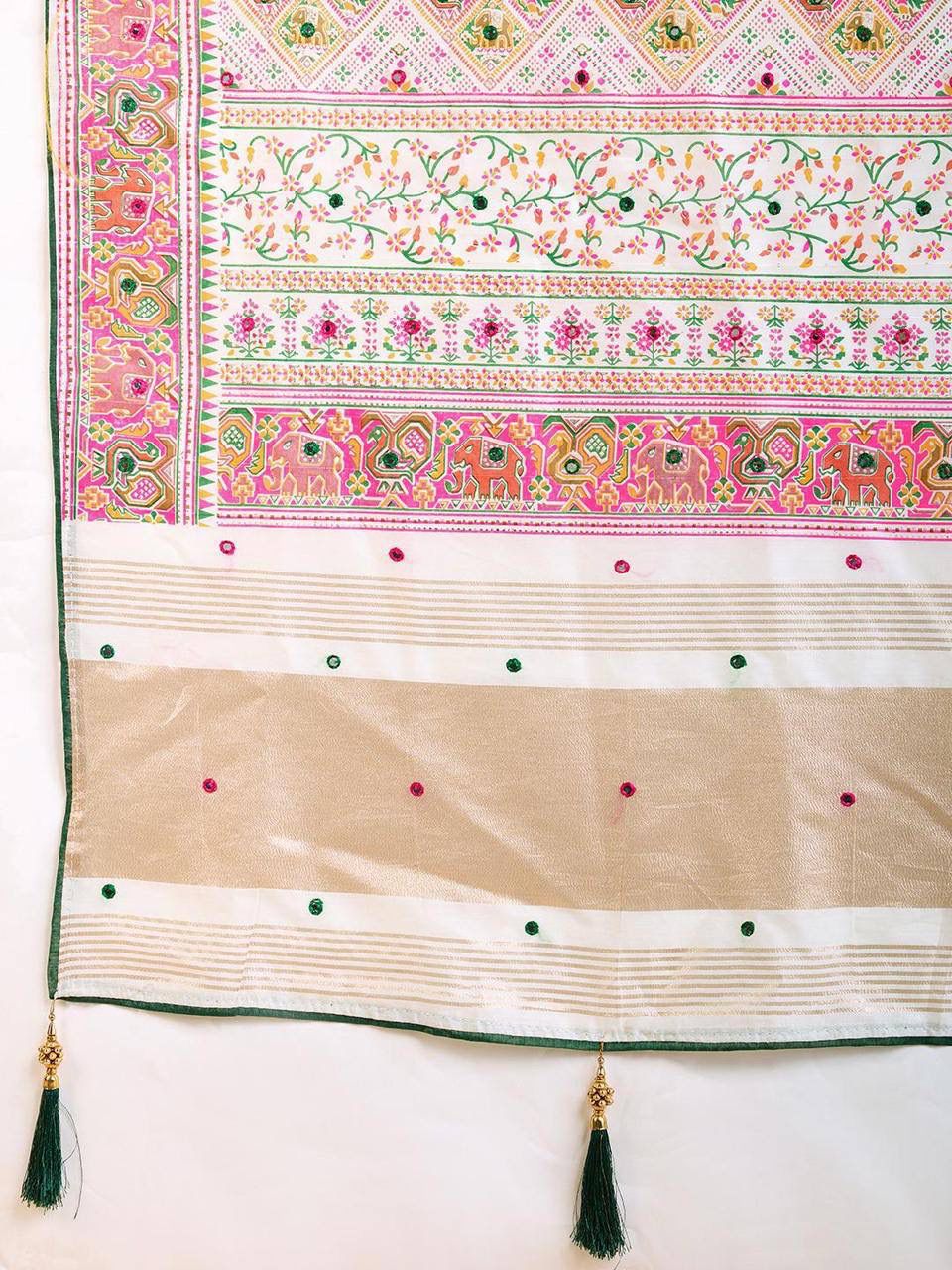 Pearl White Patola Silk Saree with Multicolour Motifs