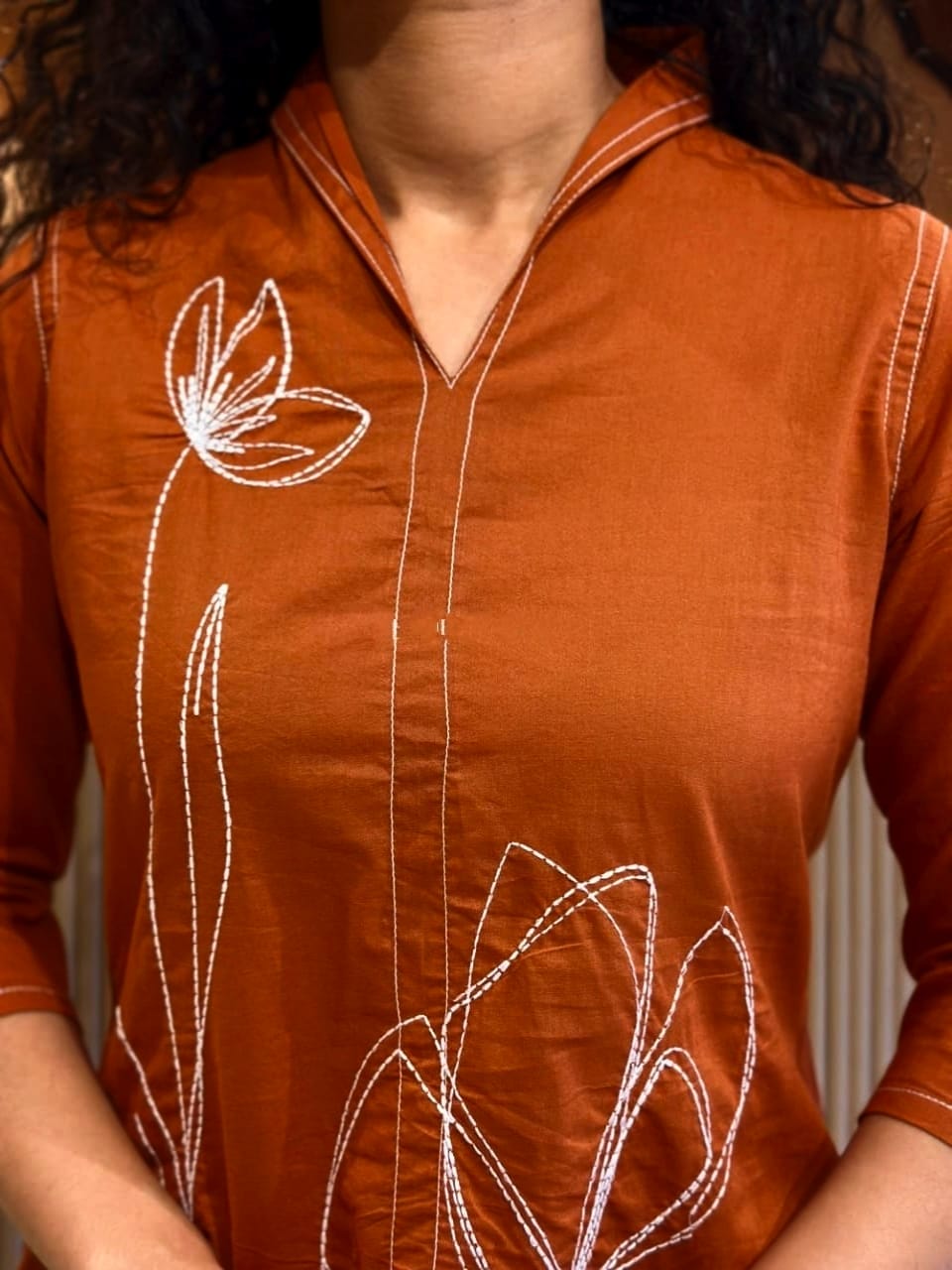 Minimalist Floral Embroidered Co-Ord Set in Cotton
