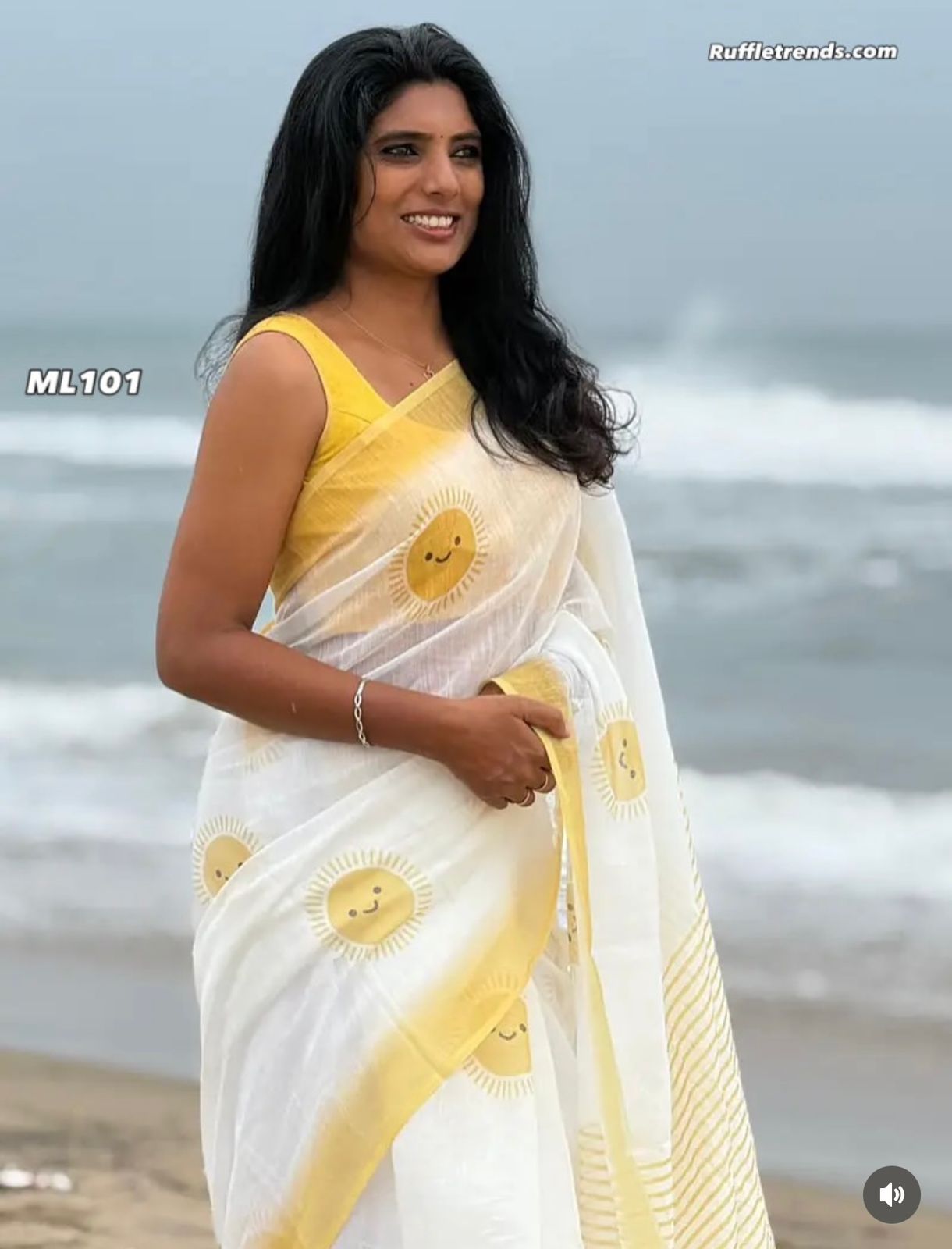 Ivory Linen Saree with Sunny Yellow Digital Prints