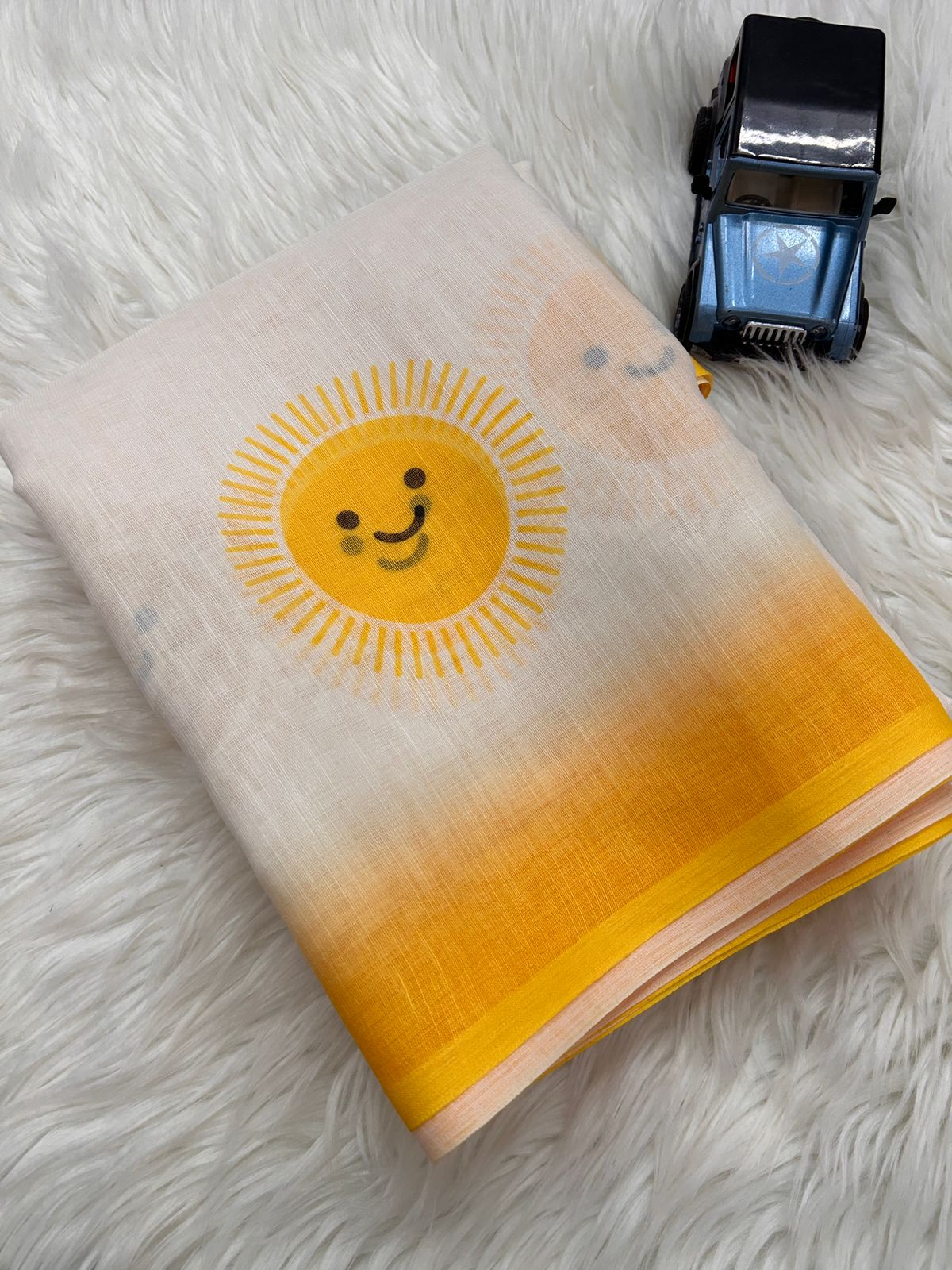 Ivory Linen Saree with Sunny Yellow Digital Prints