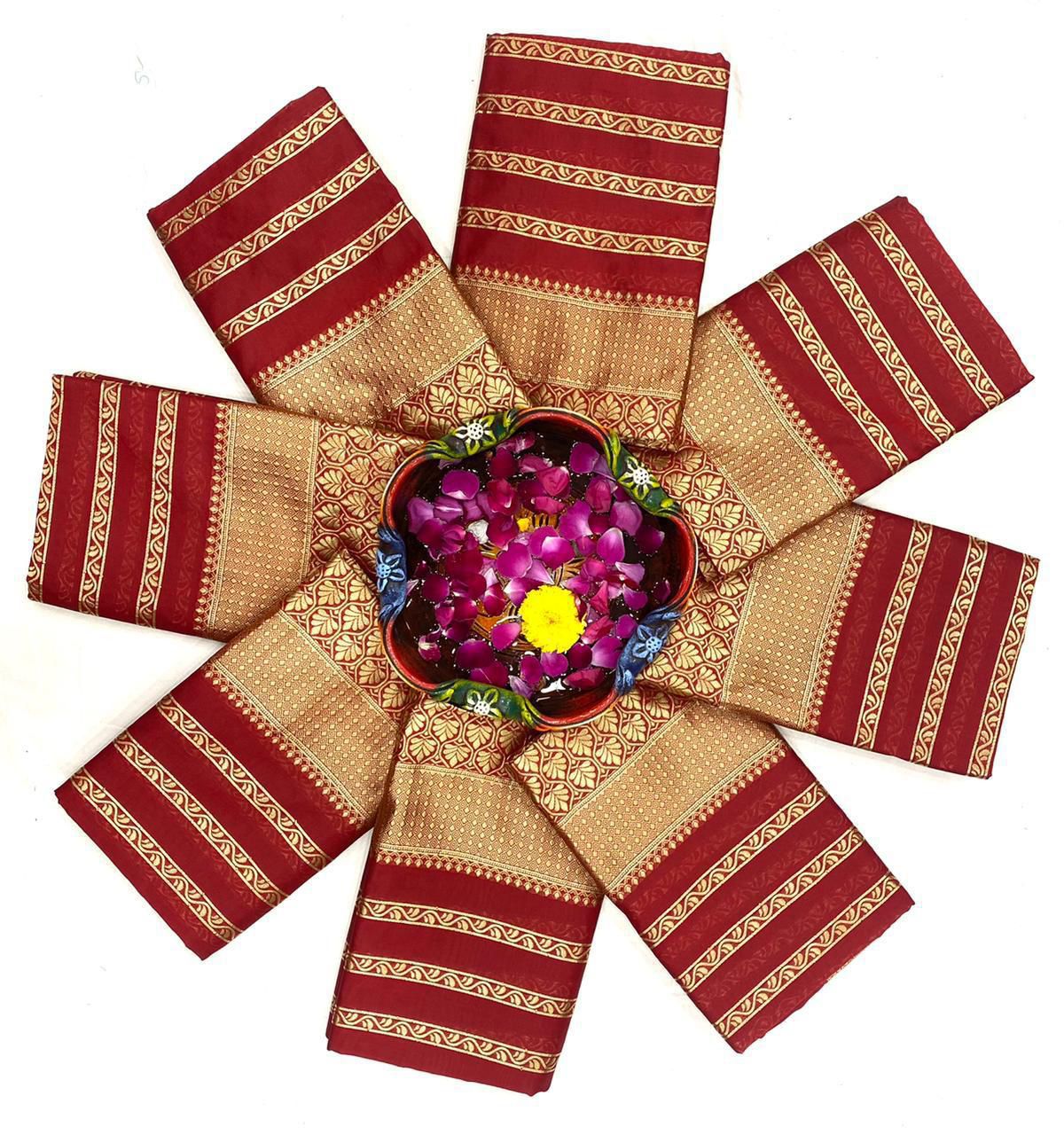 Rich Red Lichi Silk Saree with Jacquard Weaving.