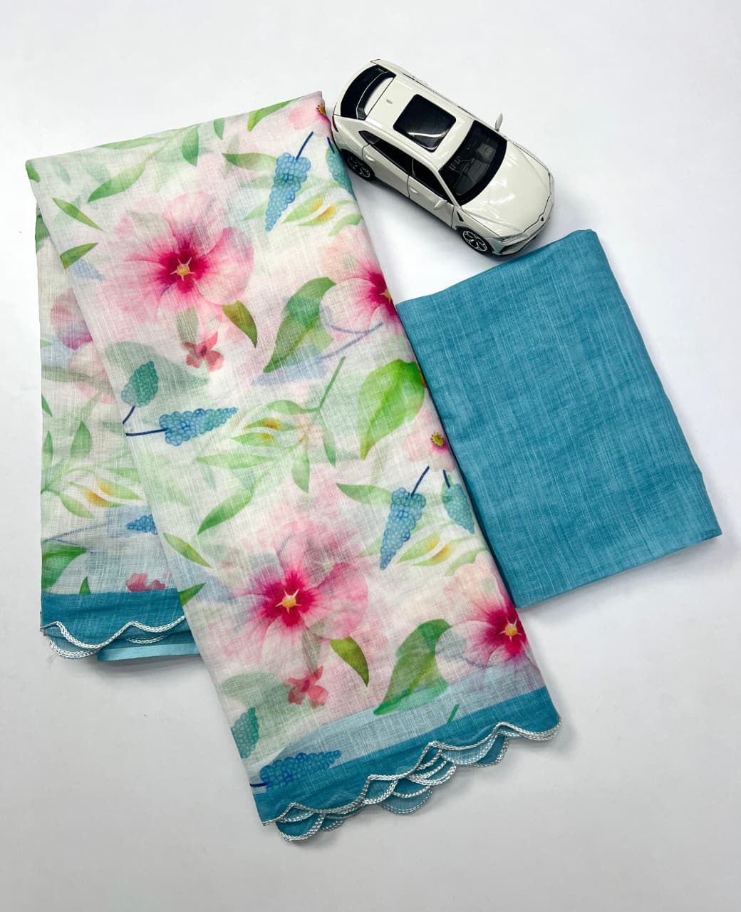 Off-White Linen Saree with Multicolour Floral Digital Print