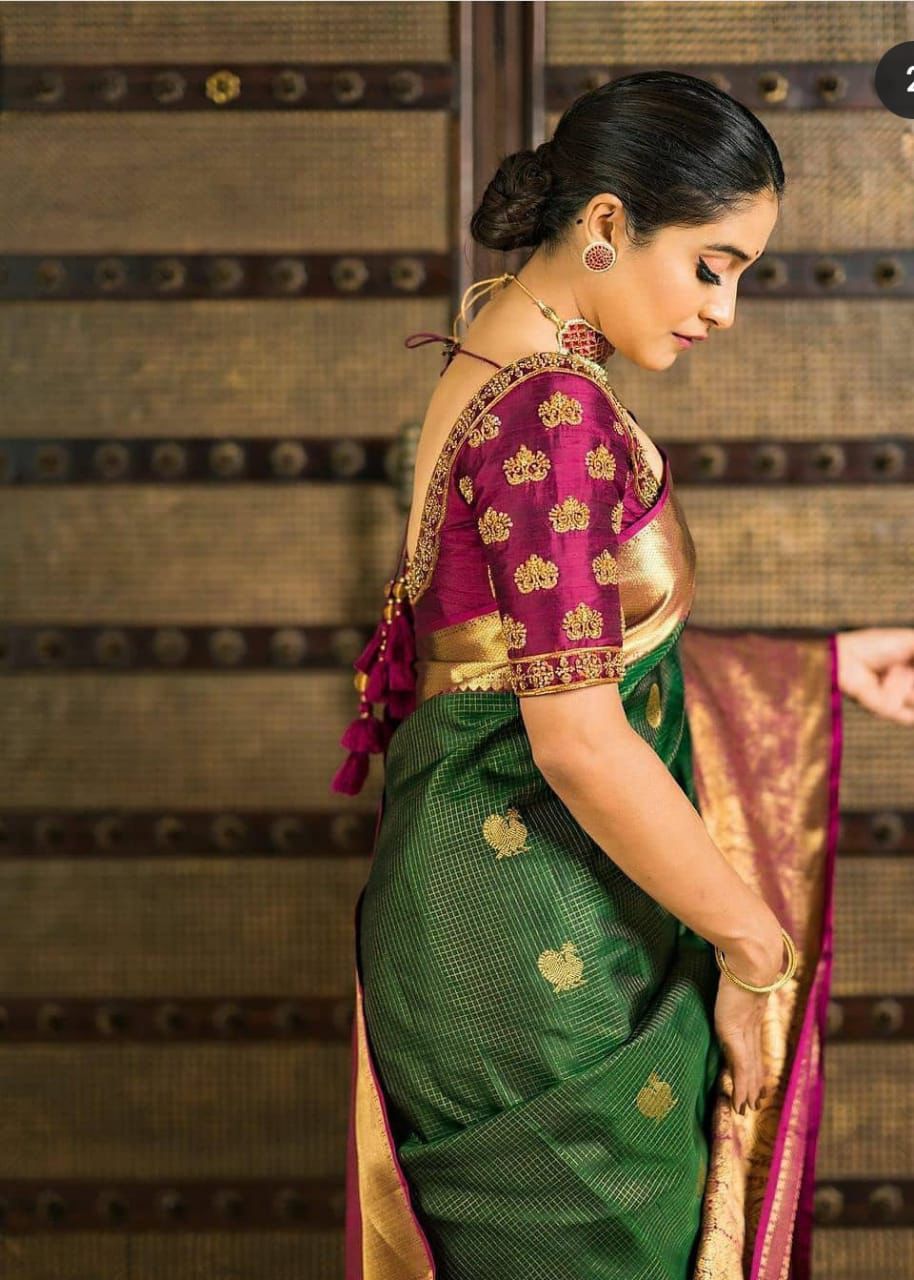 Majestic Green Soft Lichi Silk Saree with Jacquard Weaving