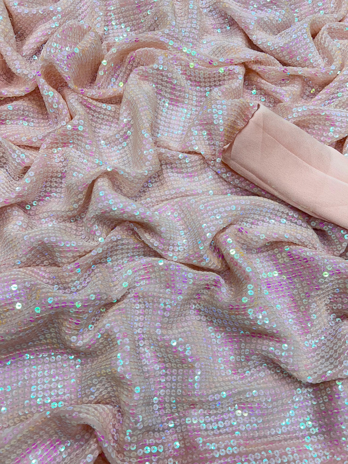Soft Pastel Peach Sequin Saree