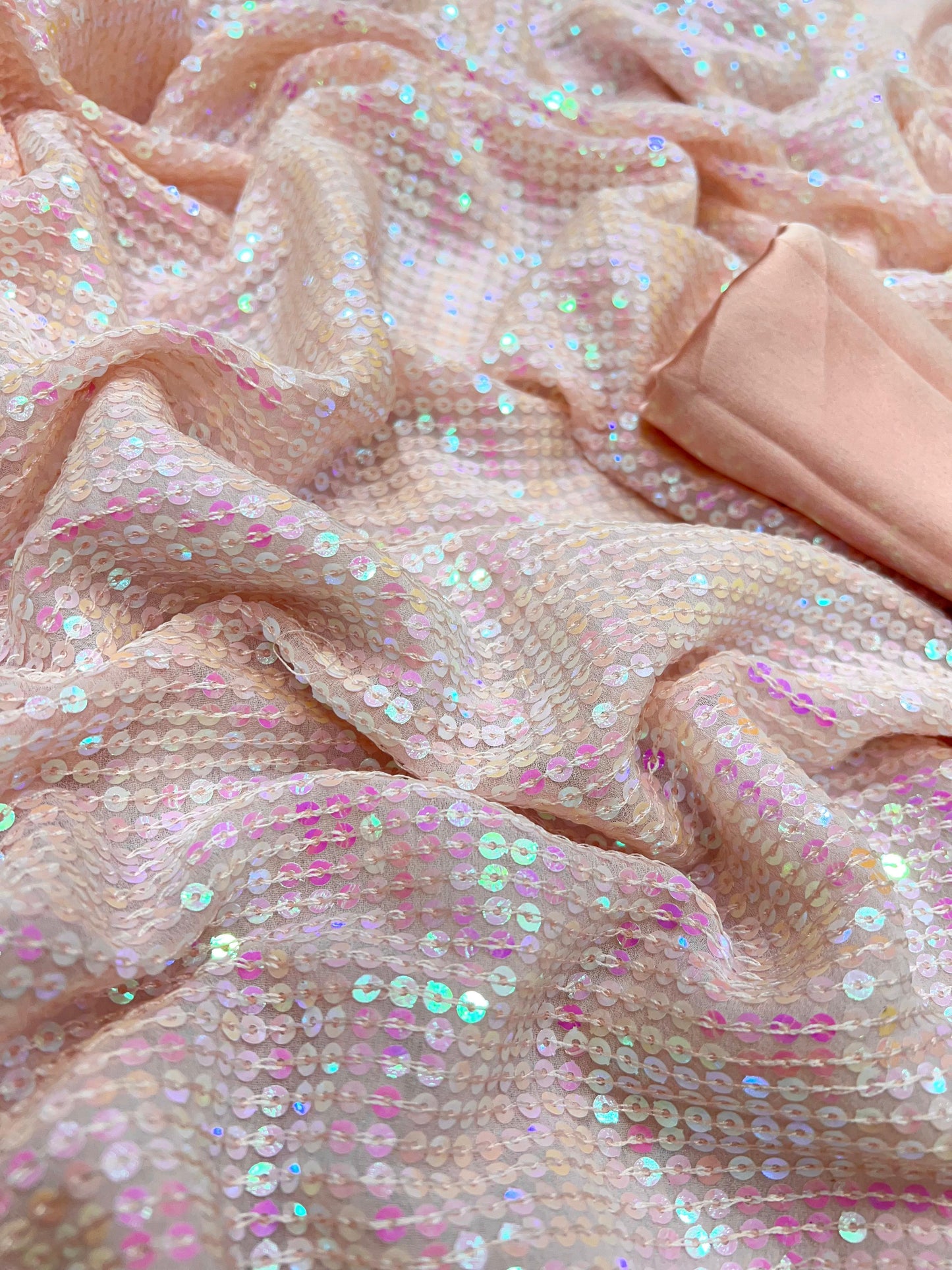 Soft Pastel Peach Sequin Saree