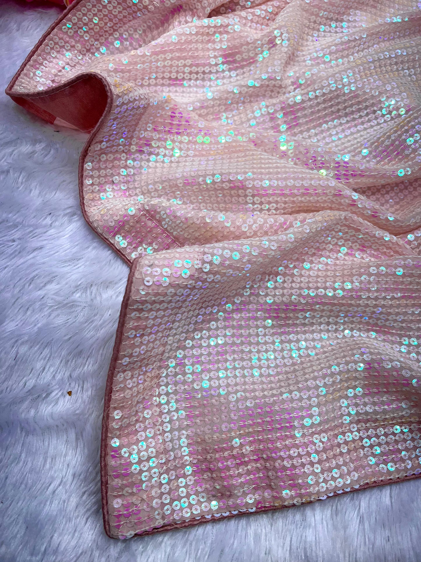 Soft Pastel Peach Sequin Saree