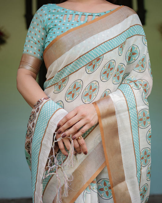 Mint Green & Ivory Traditional Saree.