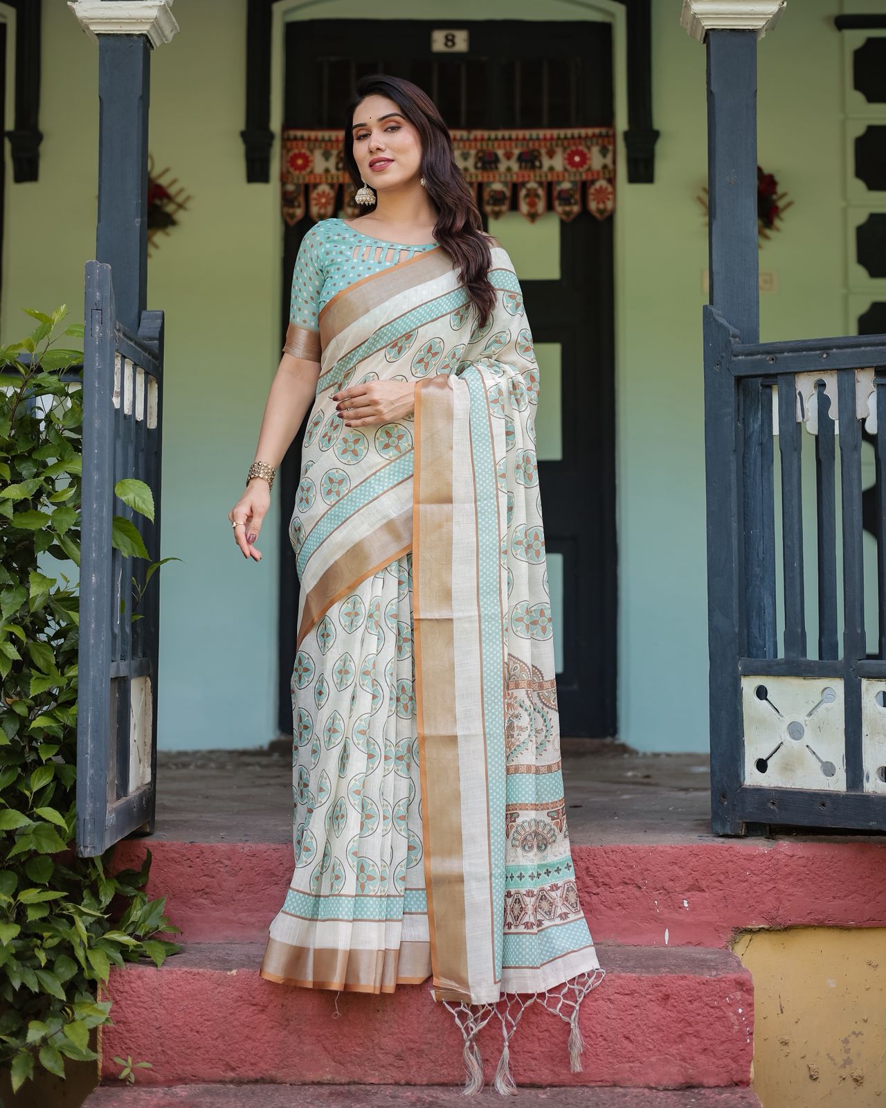 Mint Green & Ivory Traditional Saree.