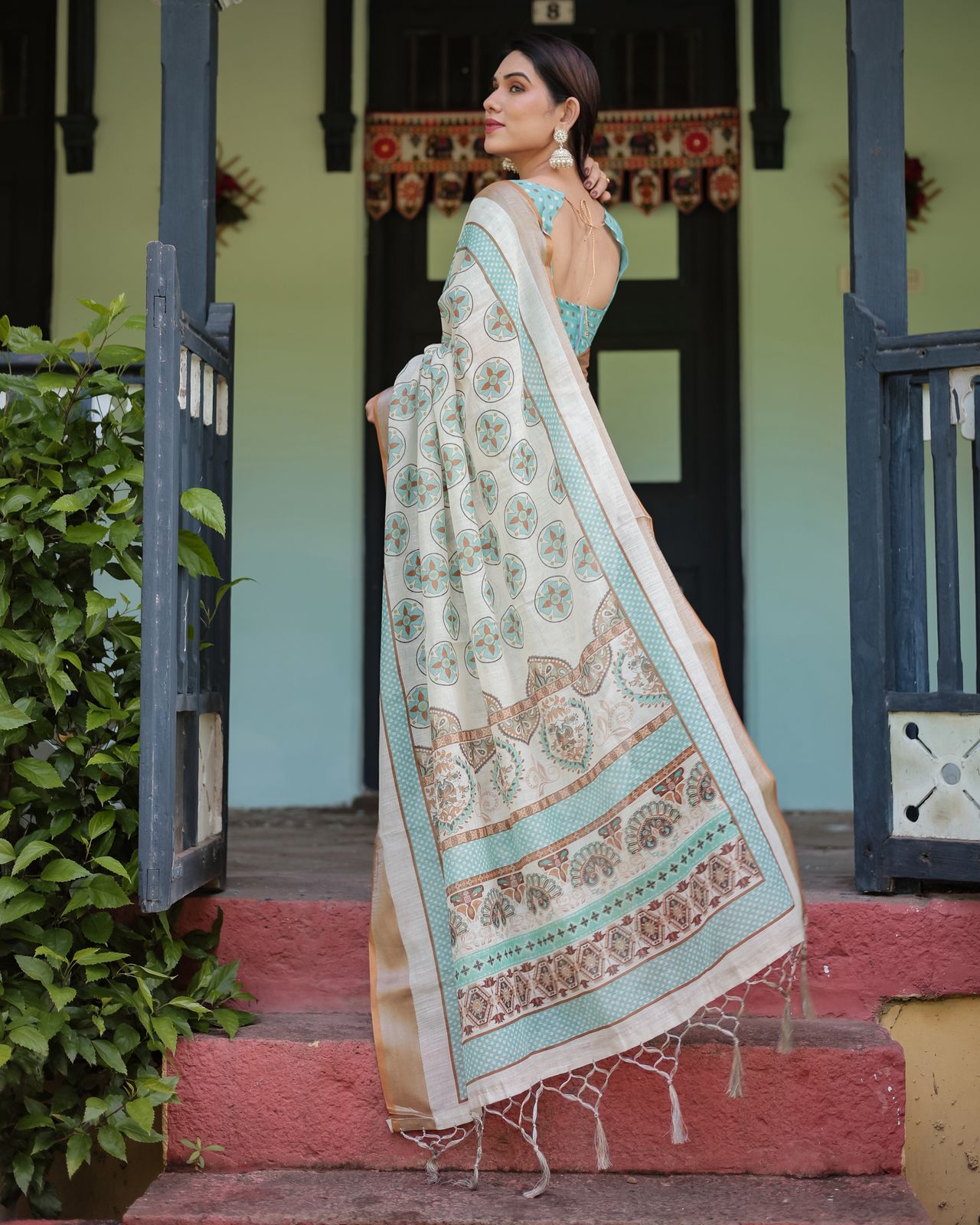 Mint Green & Ivory Traditional Saree.