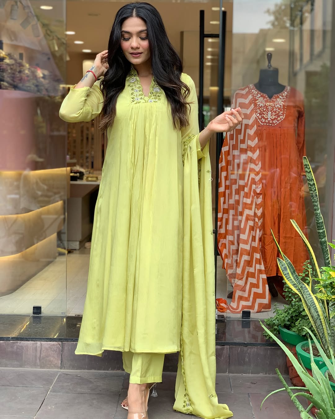 Lime Yellow Cotton Kurta Set with Dupatta.