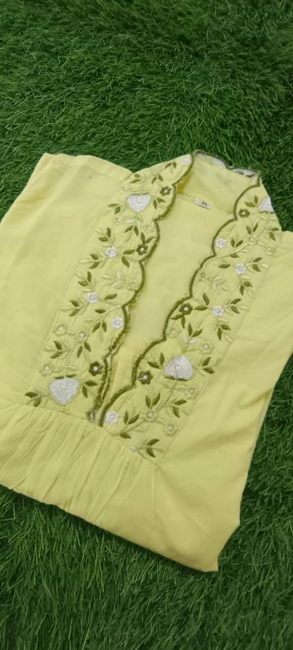 Lime Yellow Cotton Kurta Set with Dupatta.