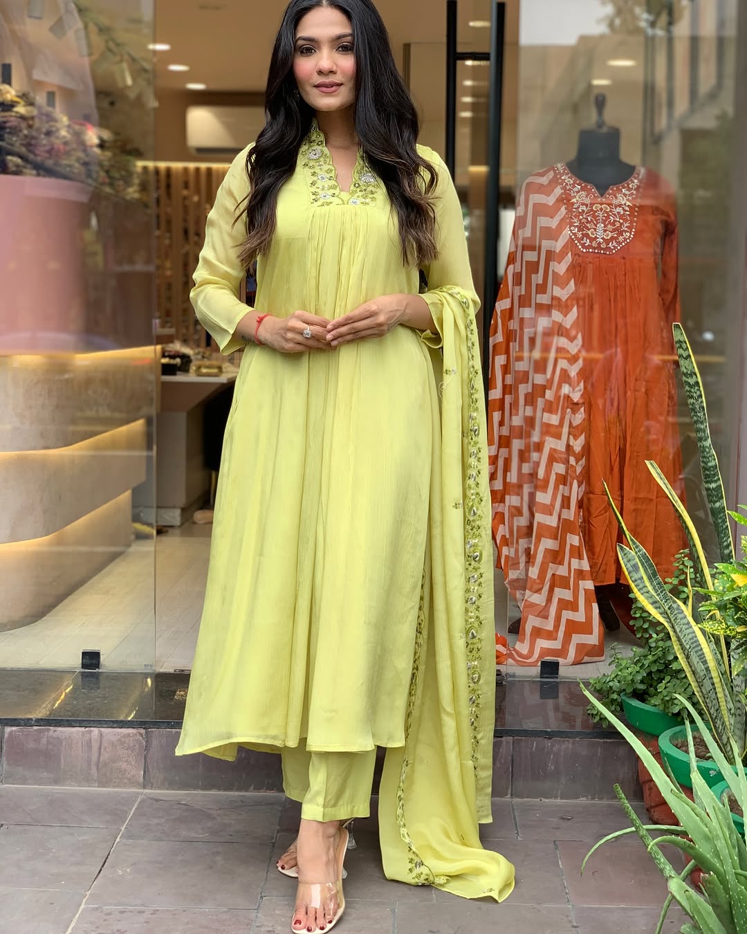 Lime Yellow Cotton Kurta Set with Dupatta.