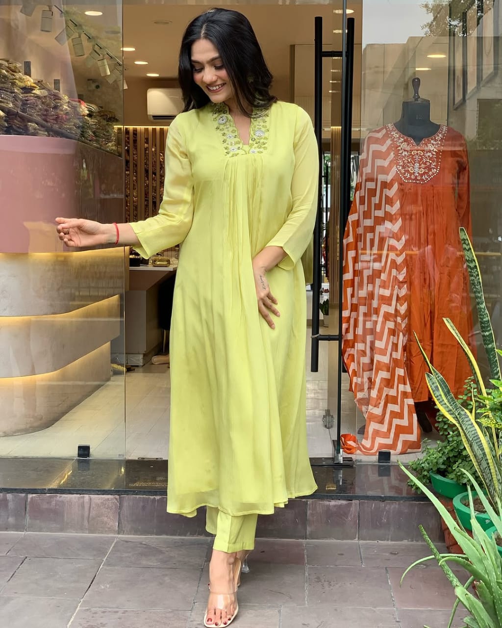 Lime Yellow Cotton Kurta Set with Dupatta.