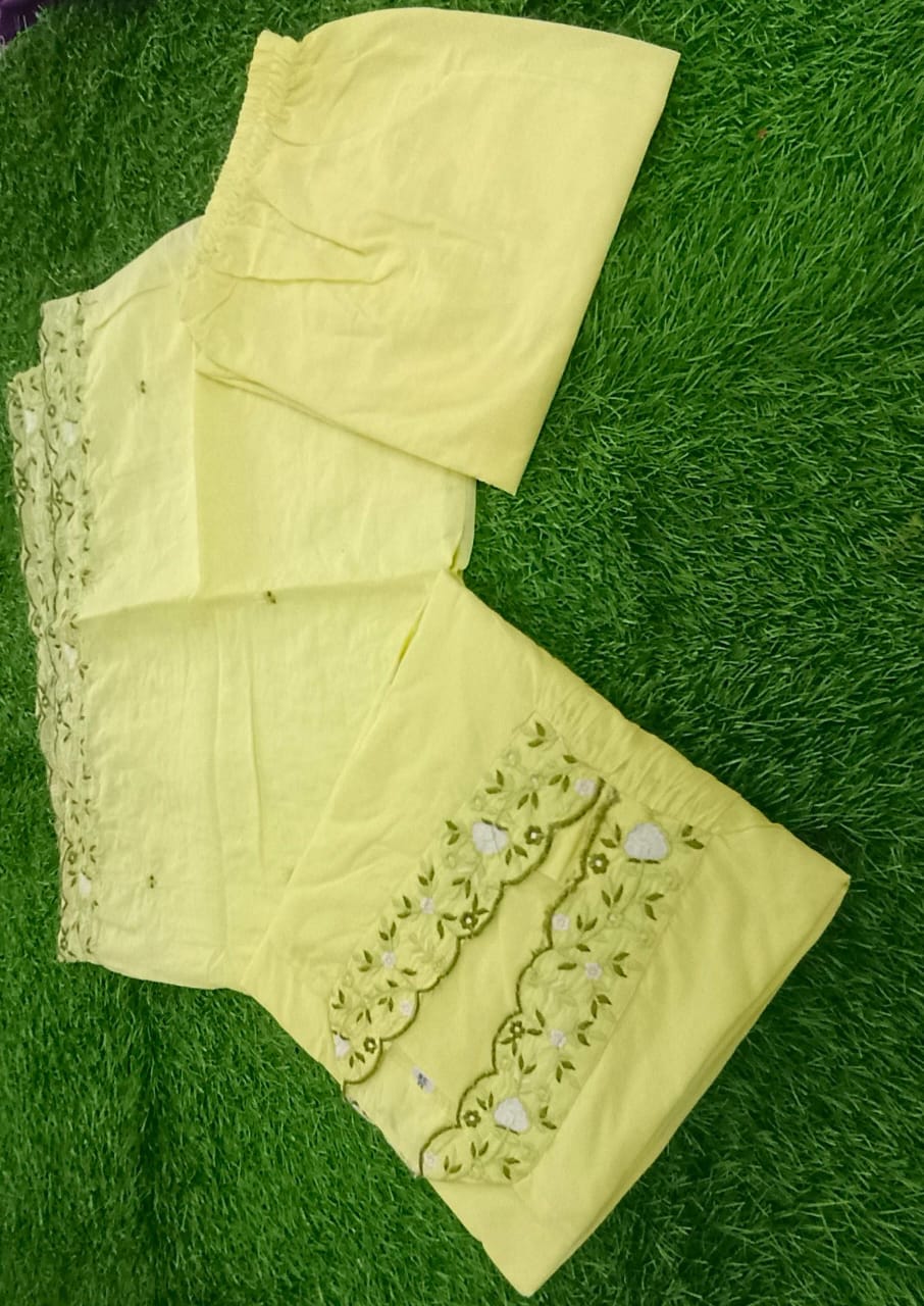 Lime Yellow Cotton Kurta Set with Dupatta.
