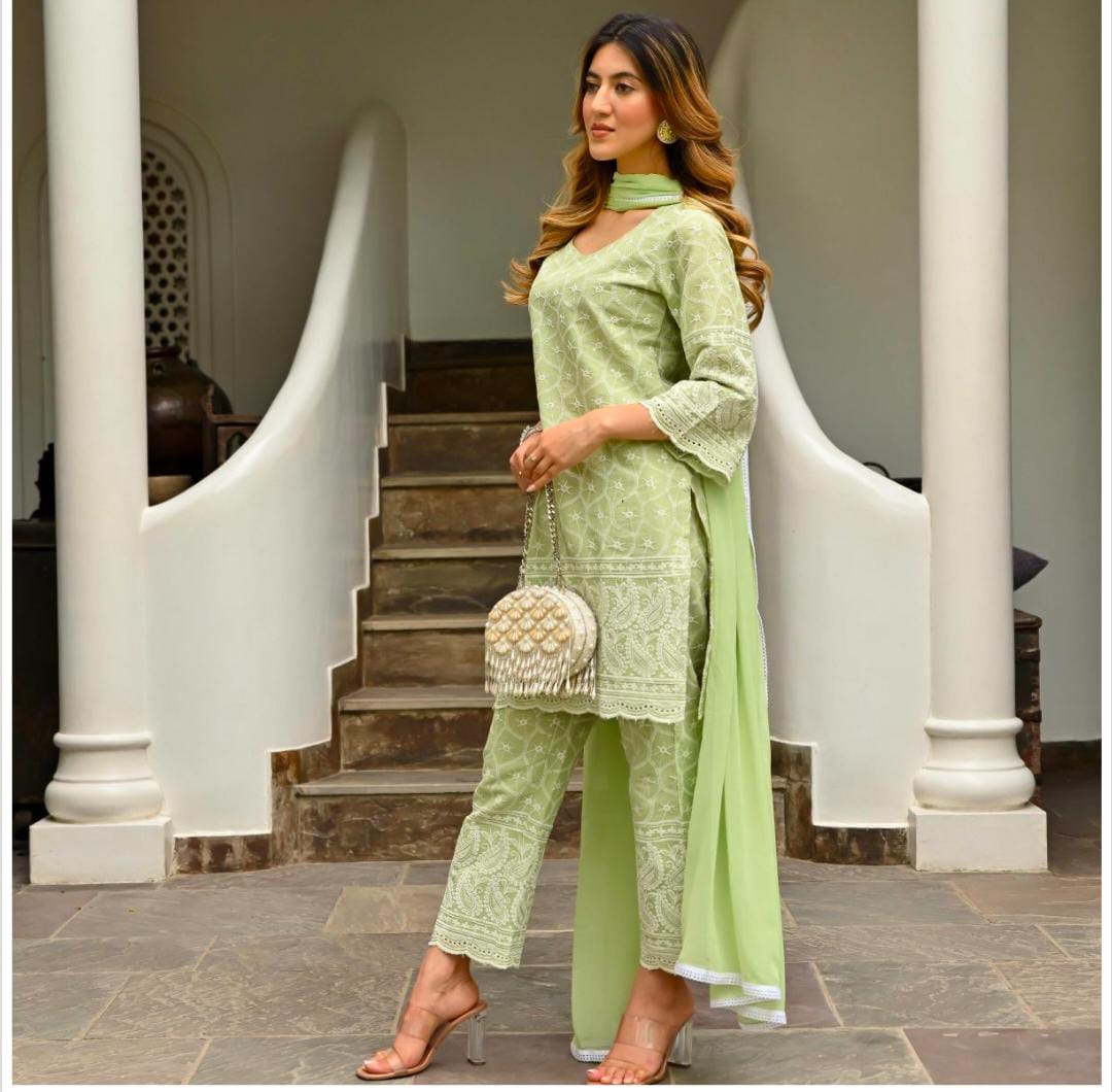Elegant Green Chikankari Kurta Set.