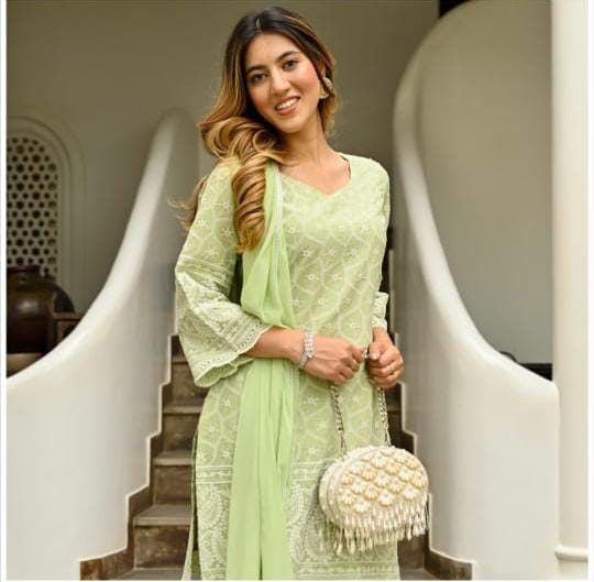 Elegant Green Chikankari Kurta Set.