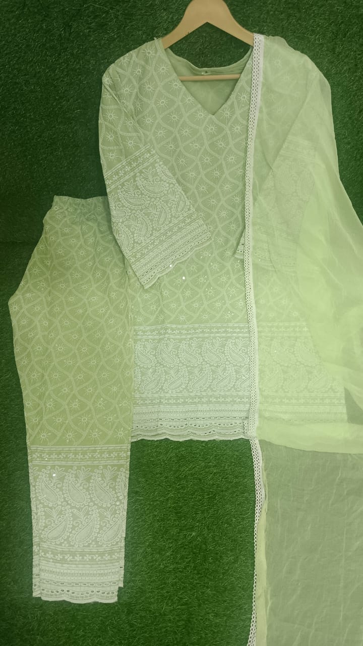 Elegant Green Chikankari Kurta Set.