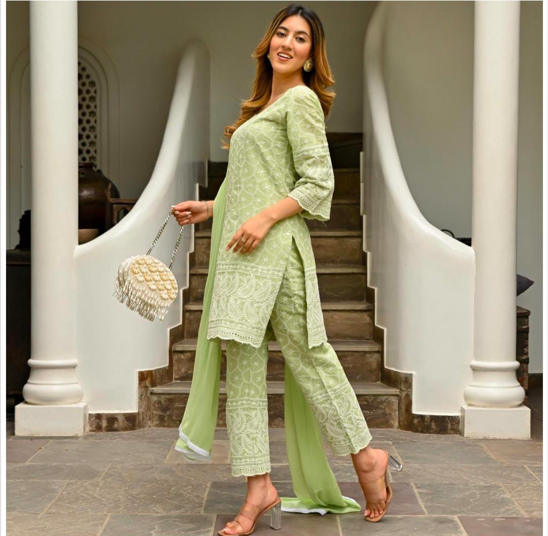 Elegant Green Chikankari Kurta Set.