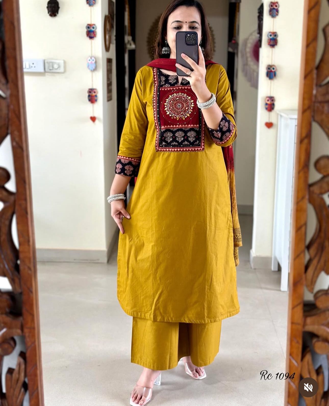 Mustard Yellow Cotton Kurti Set.
