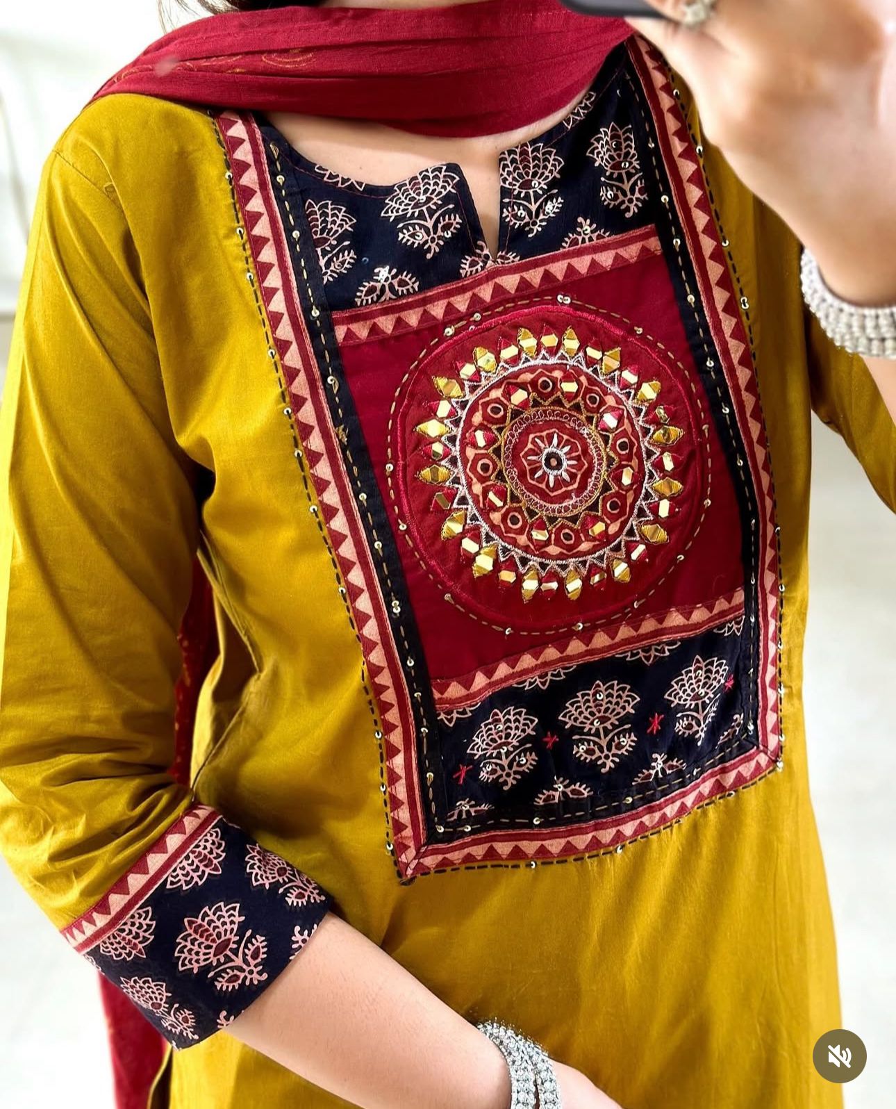 Mustard Yellow Cotton Kurti Set.