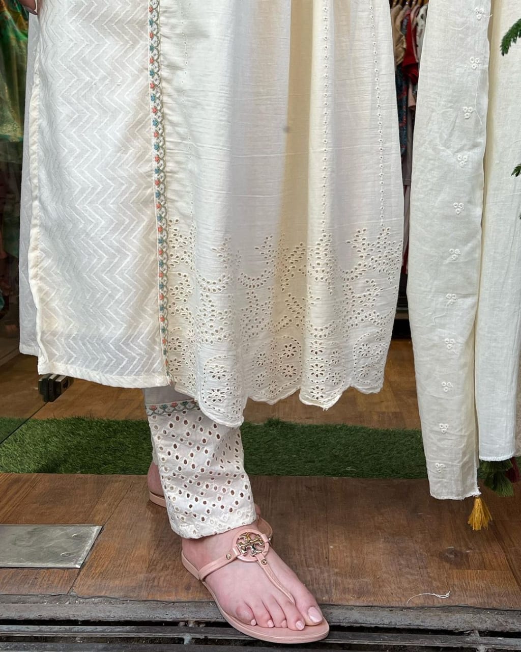 Elegant Cream Cotton Kurta Set.