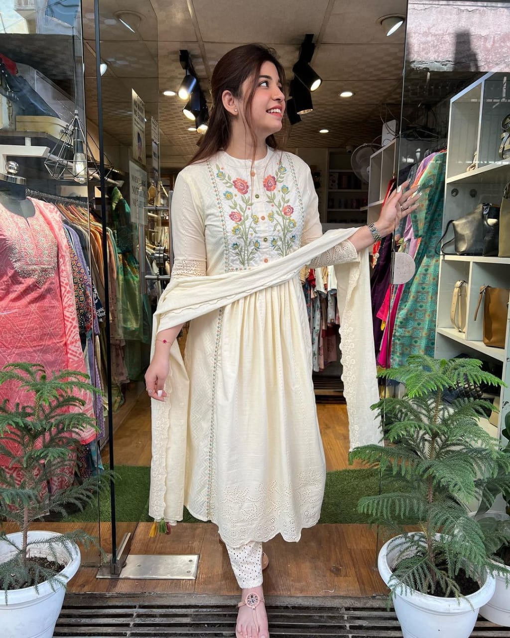 Elegant Cream Cotton Kurta Set.