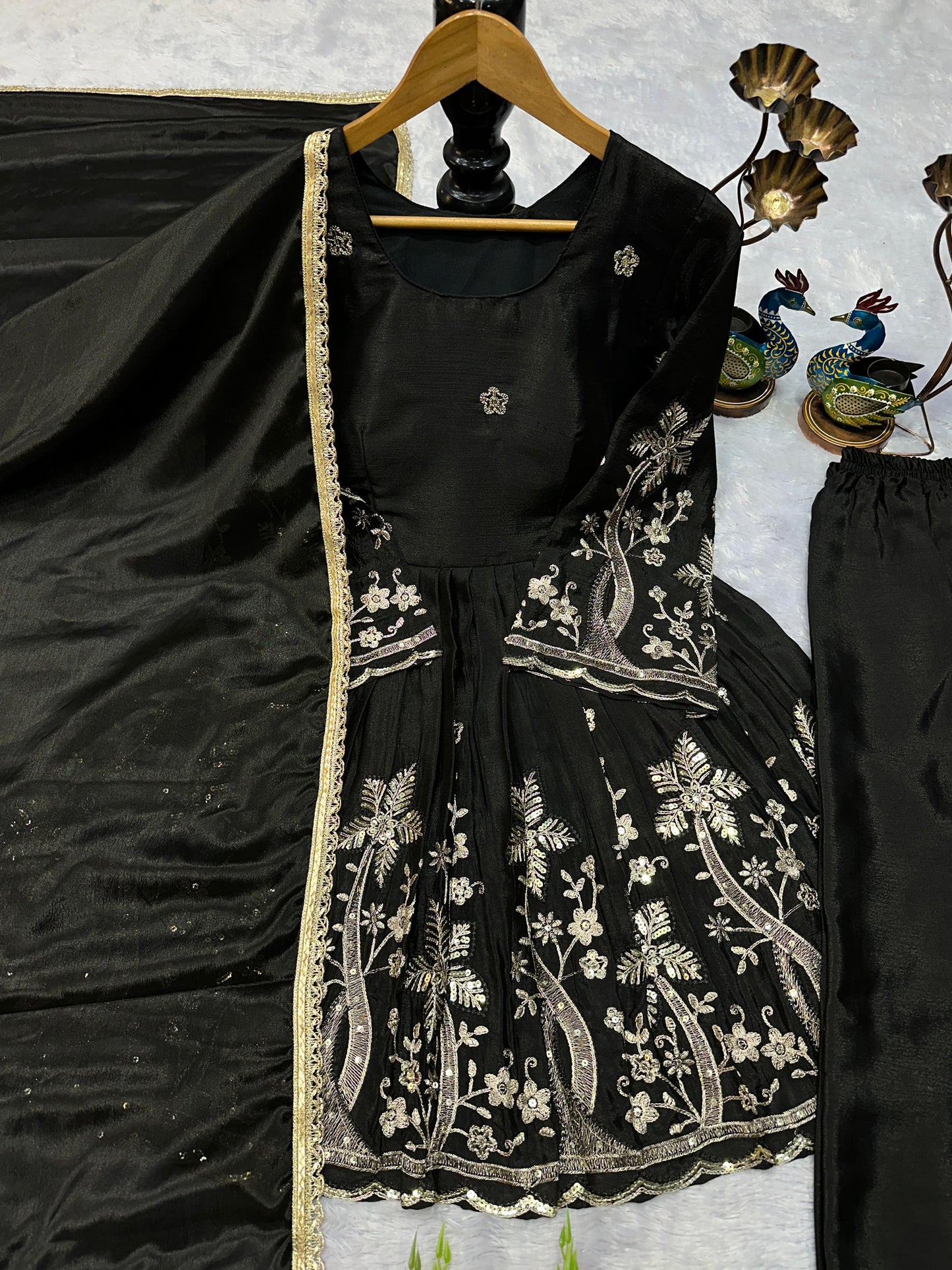 PARTY WEAR CHINNON SILK KURTI SET WITH EMBROIDERY