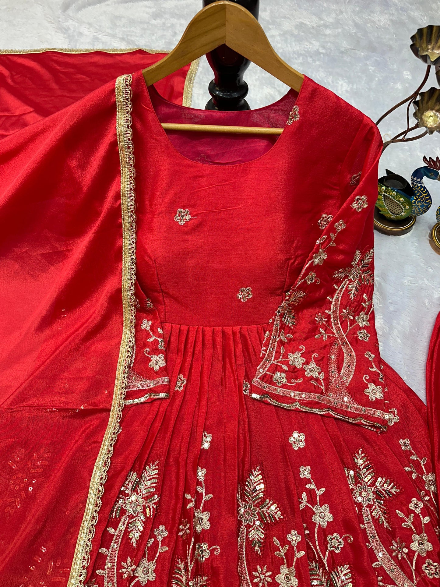 PARTY WEAR CHINNON SILK KURTI SET WITH EMBROIDERY