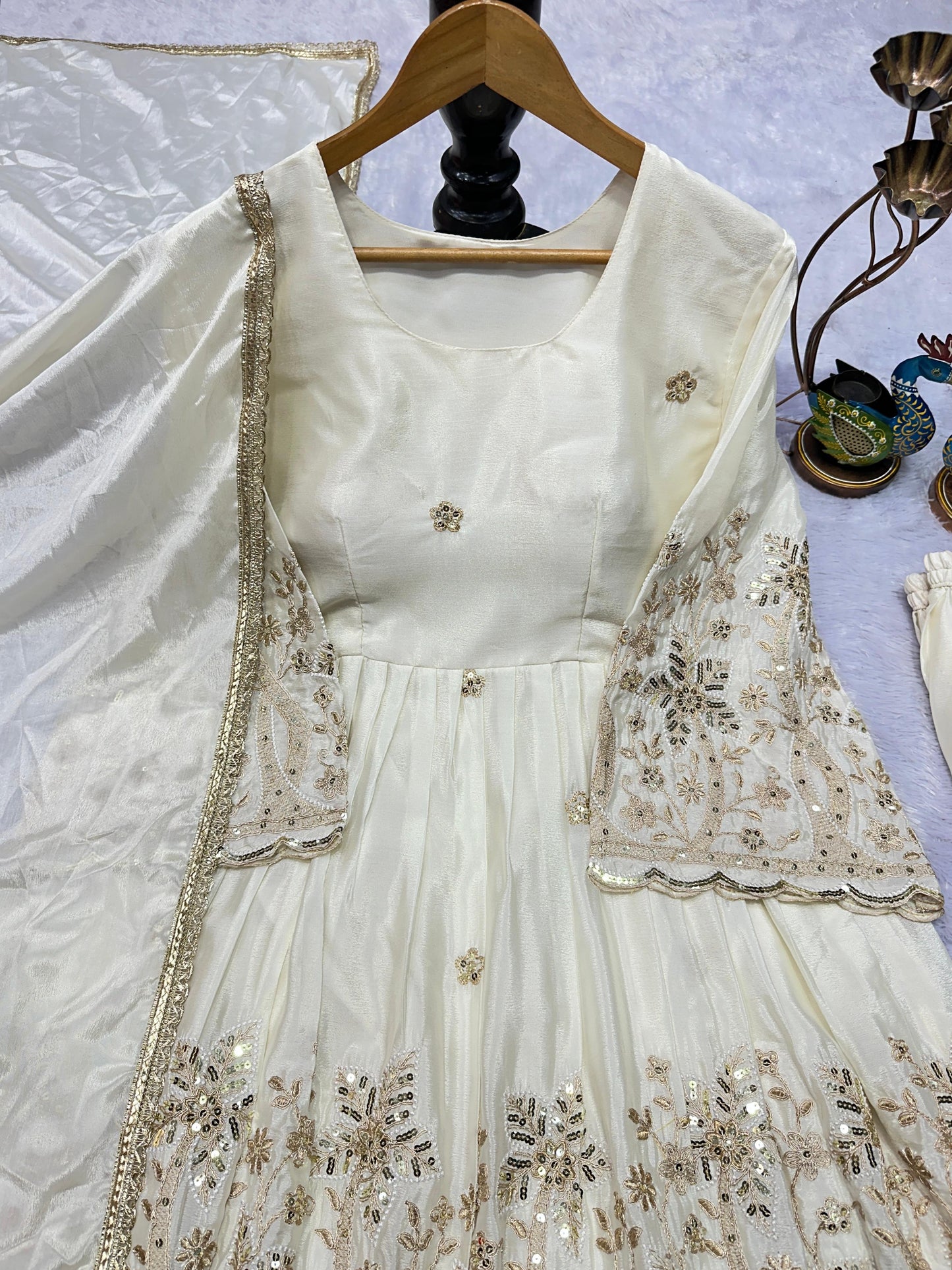 PARTY WEAR CHINNON SILK KURTI SET WITH EMBROIDERY