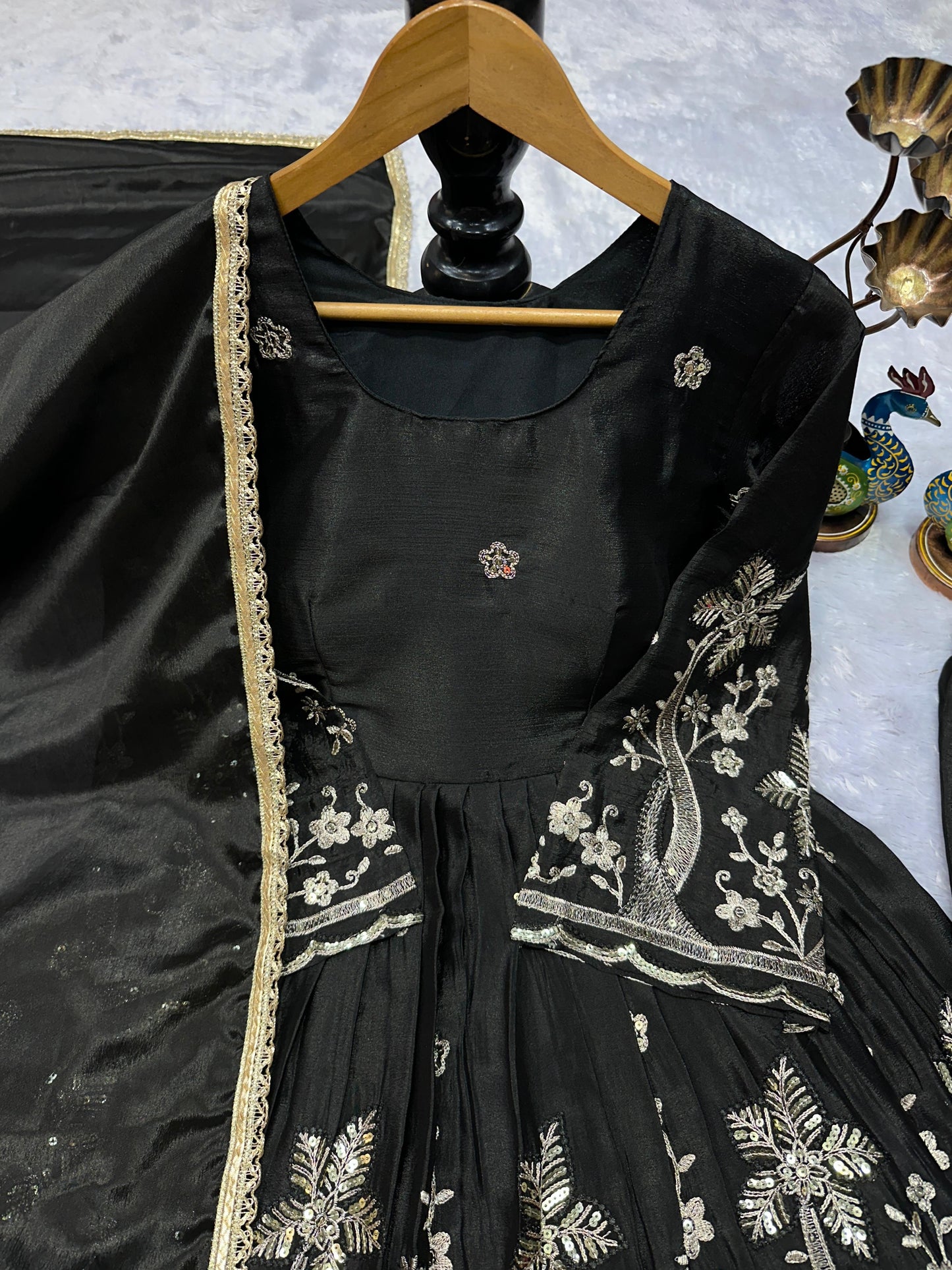 PARTY WEAR CHINNON SILK KURTI SET WITH EMBROIDERY