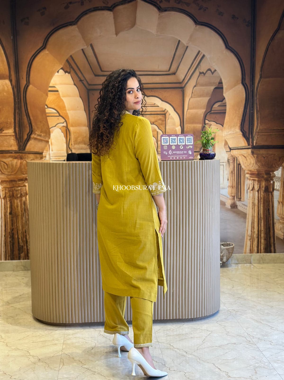 Cotton Slub Kurti & Palazzo Set with Neckline and Pocket Embroidery.