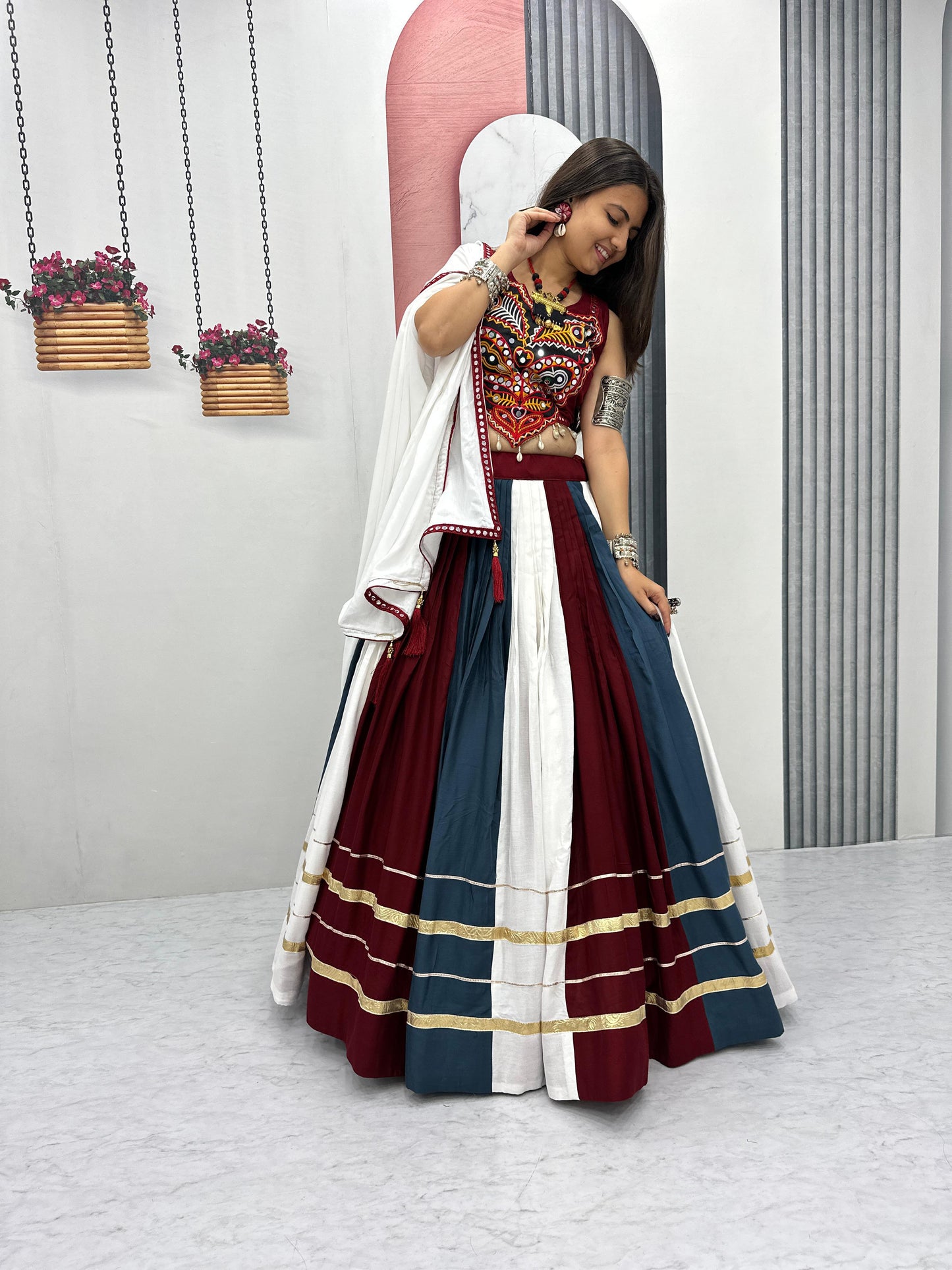 Navratri Special Pure Cotton Multi-Colour Lehenga Choli with Gamathi & Real Mirror Work