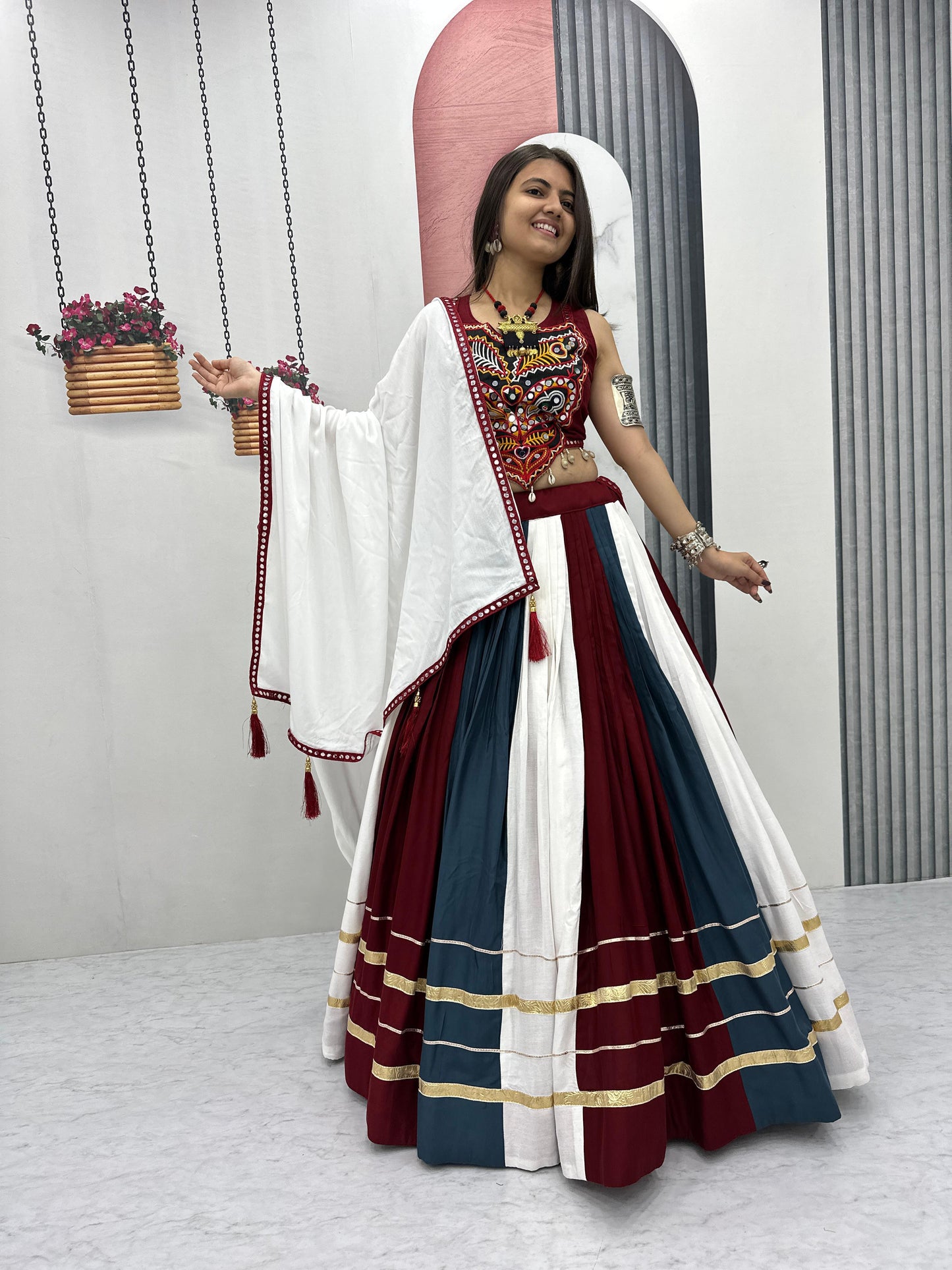 Navratri Special Pure Cotton Multi-Colour Lehenga Choli with Gamathi & Real Mirror Work