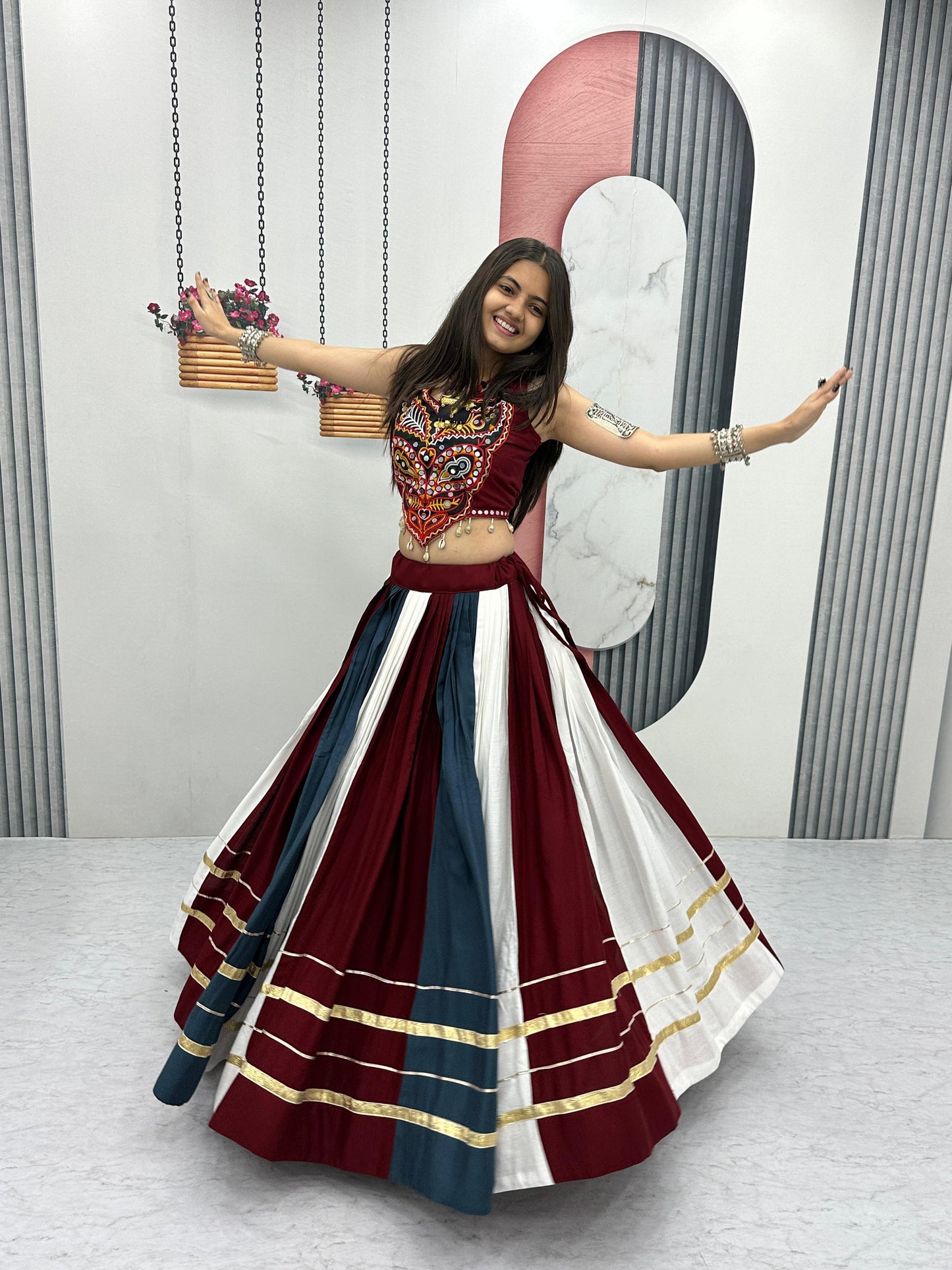 Navratri Special Pure Cotton Multi-Colour Lehenga Choli with Gamathi & Real Mirror Work