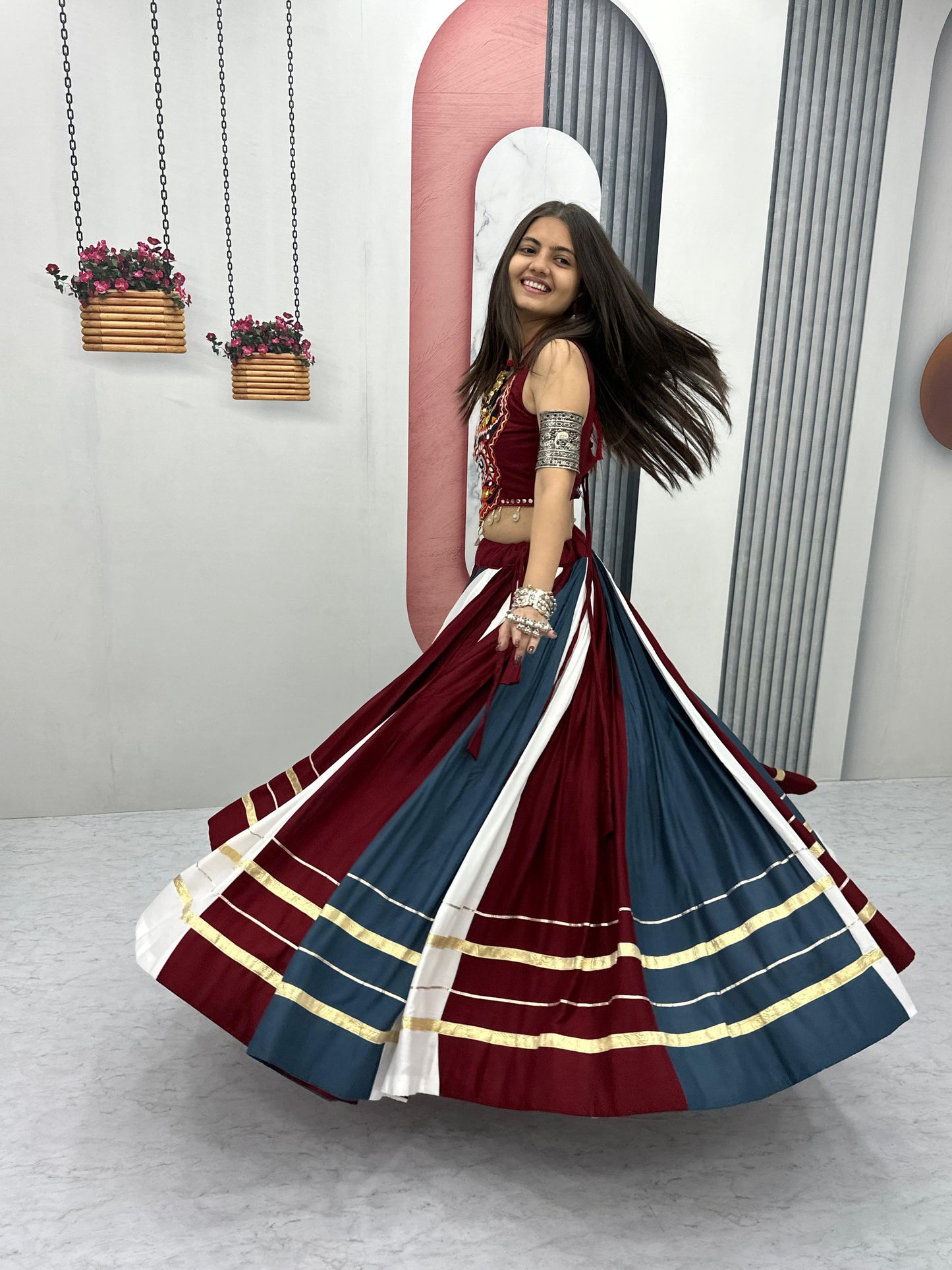 Navratri Special Pure Cotton Multi-Colour Lehenga Choli with Gamathi & Real Mirror Work