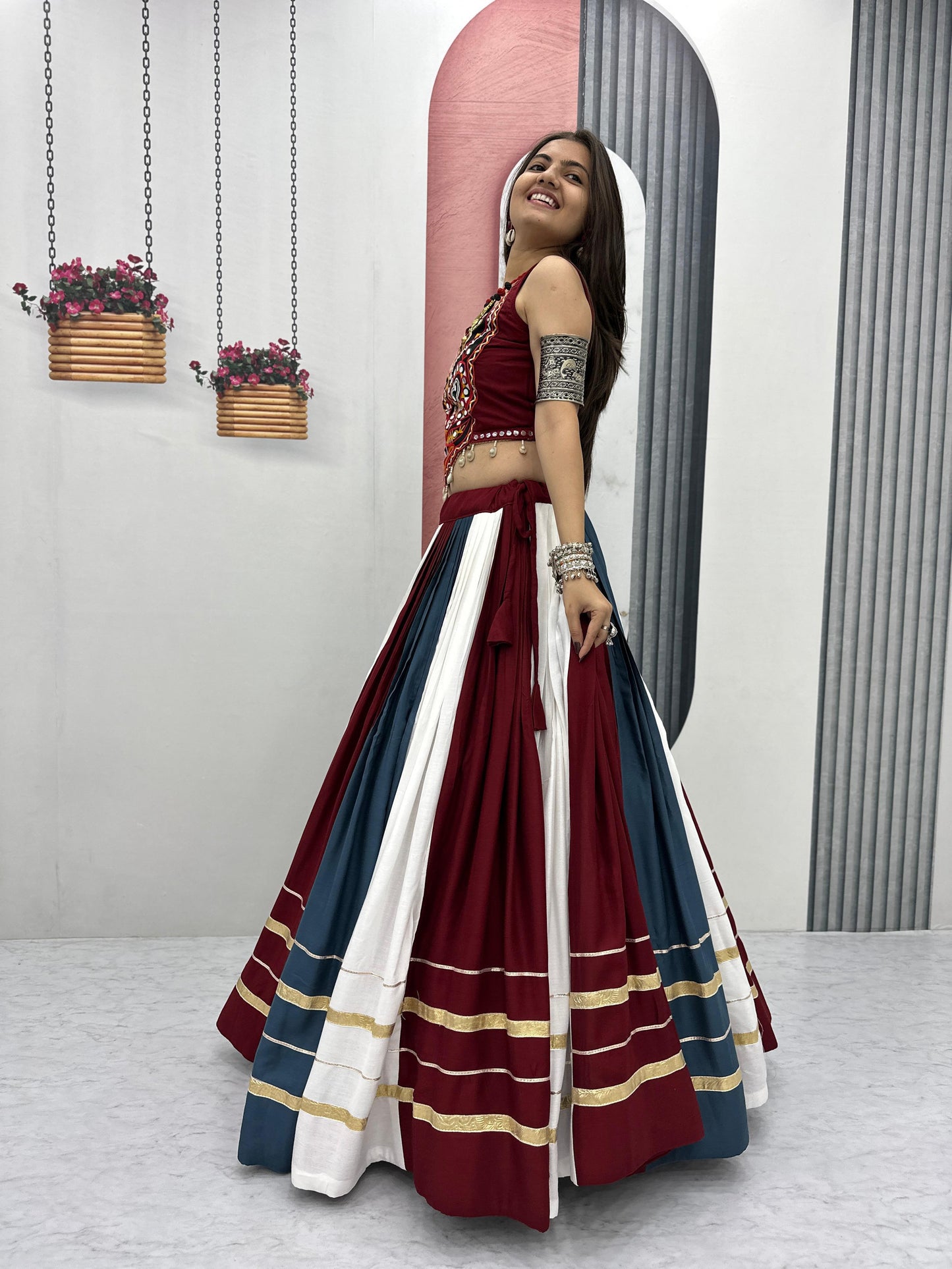 Navratri Special Pure Cotton Multi-Colour Lehenga Choli with Gamathi & Real Mirror Work