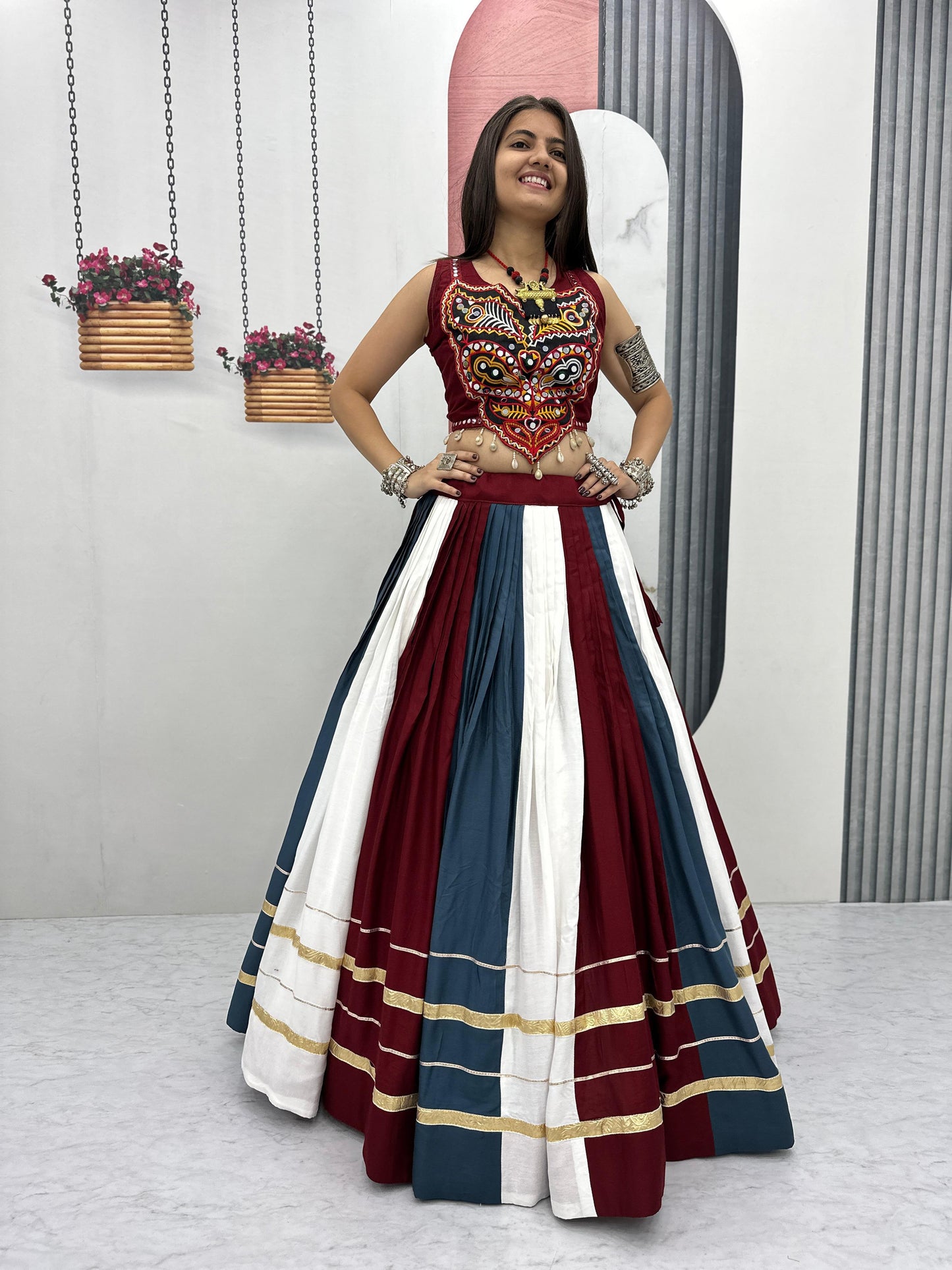 Navratri Special Pure Cotton Multi-Colour Lehenga Choli with Gamathi & Real Mirror Work