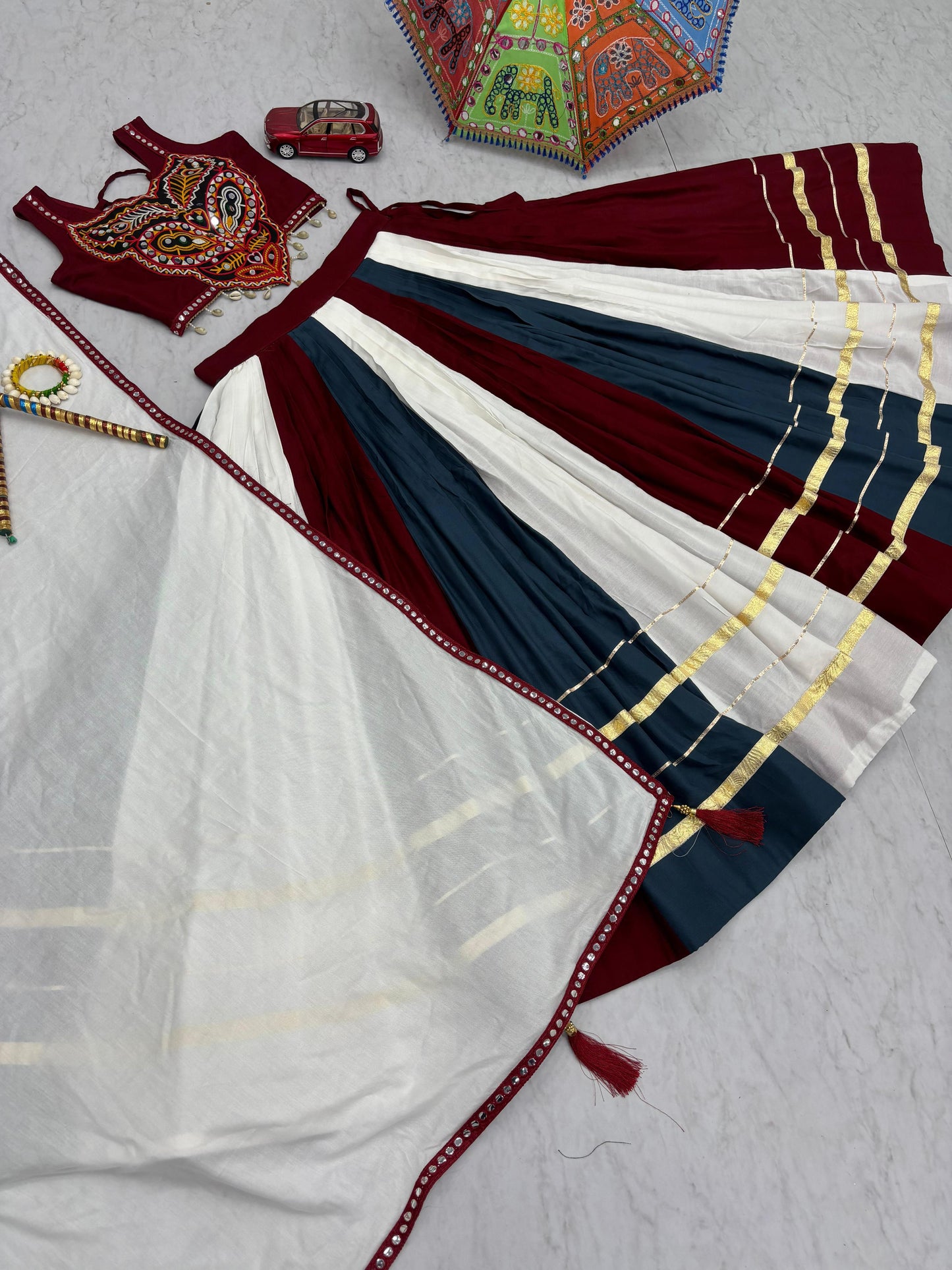 Navratri Special Pure Cotton Multi-Colour Lehenga Choli with Gamathi & Real Mirror Work