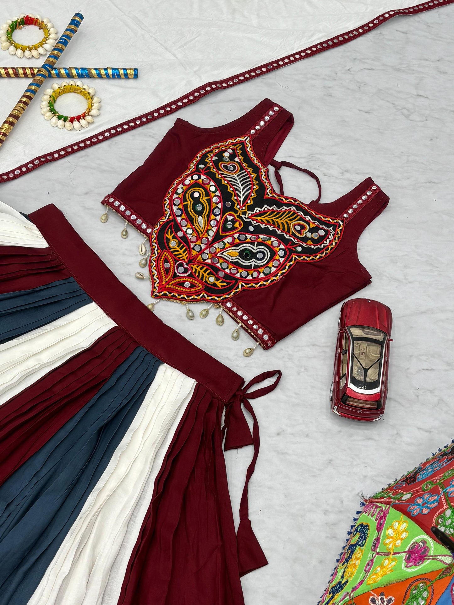 Navratri Special Pure Cotton Multi-Colour Lehenga Choli with Gamathi & Real Mirror Work