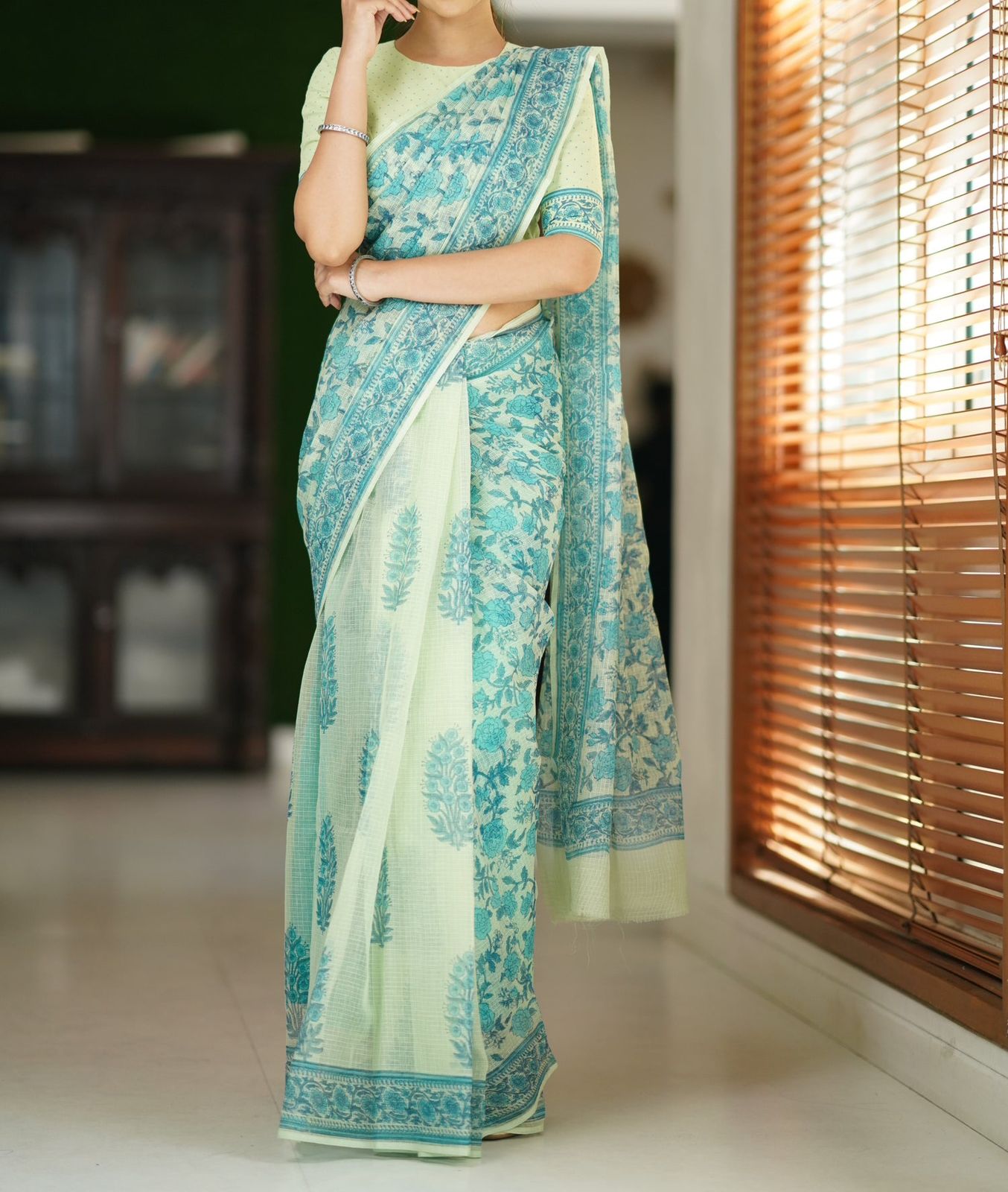 Elegant Kota Doriya Saree with Digital Print & Running Blouse.
