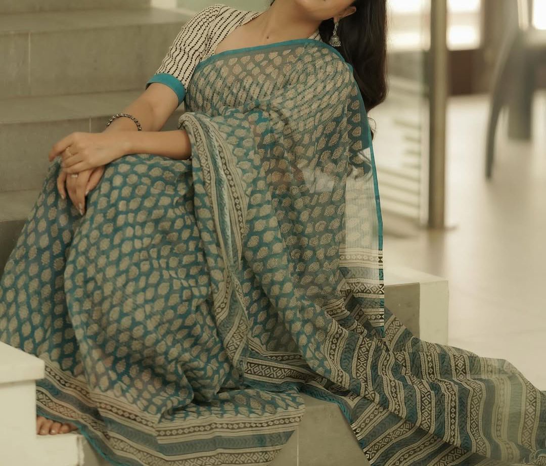 Elegant Kota Doriya Saree with Digital Print & Running Blouse.