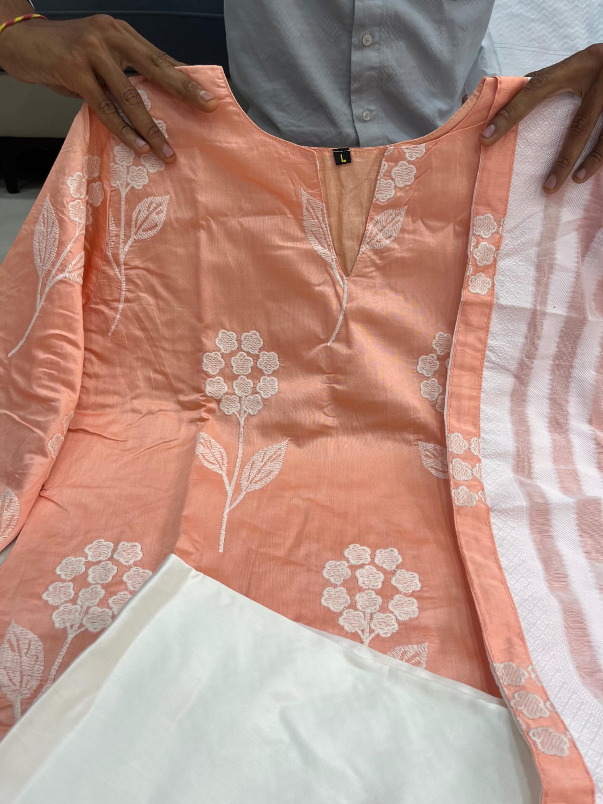 Celebrity-Inspired Peach Mul Chanderi Kurta Set