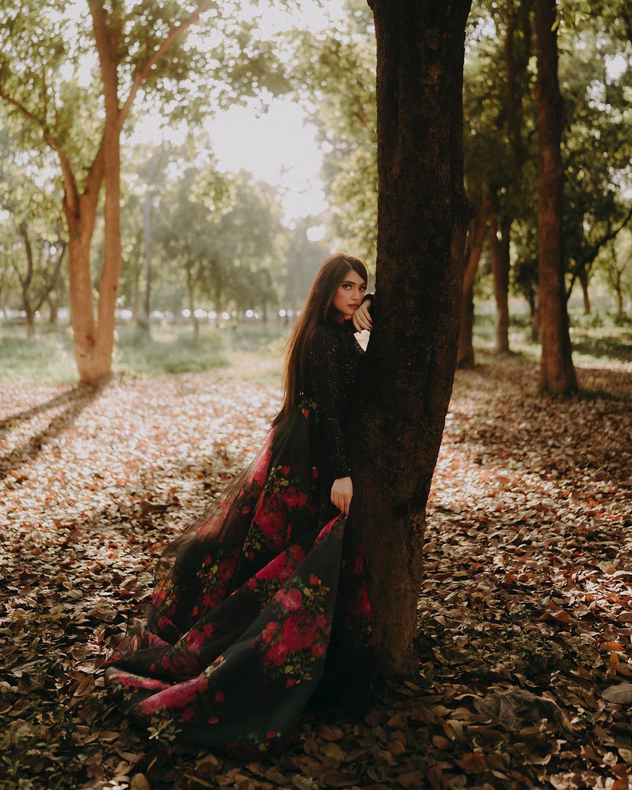 Exclusive Black Sequin Blouse with Organza Floral Lehenga Set.