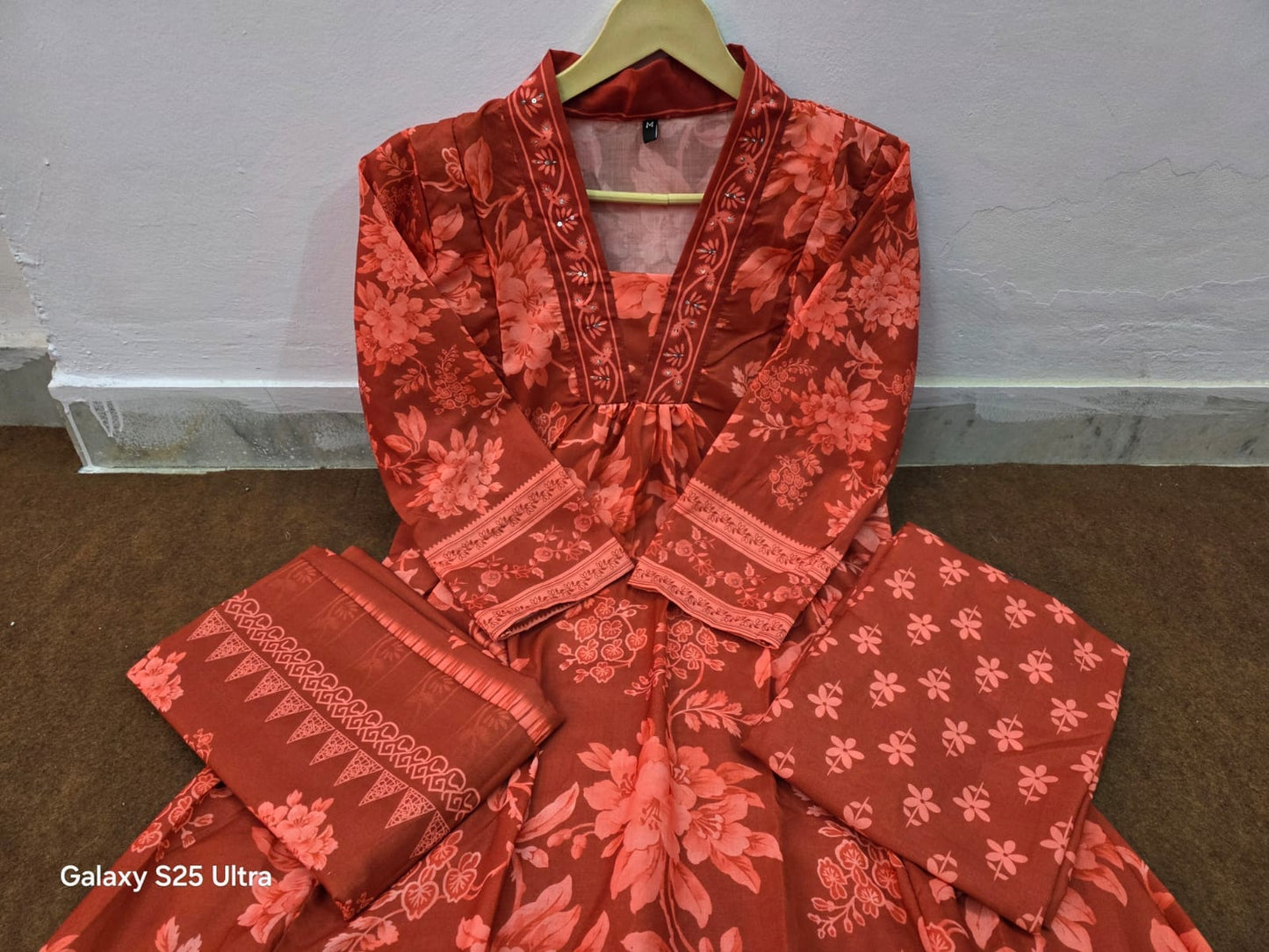 Deep Rust Red Printed Kurti Set.